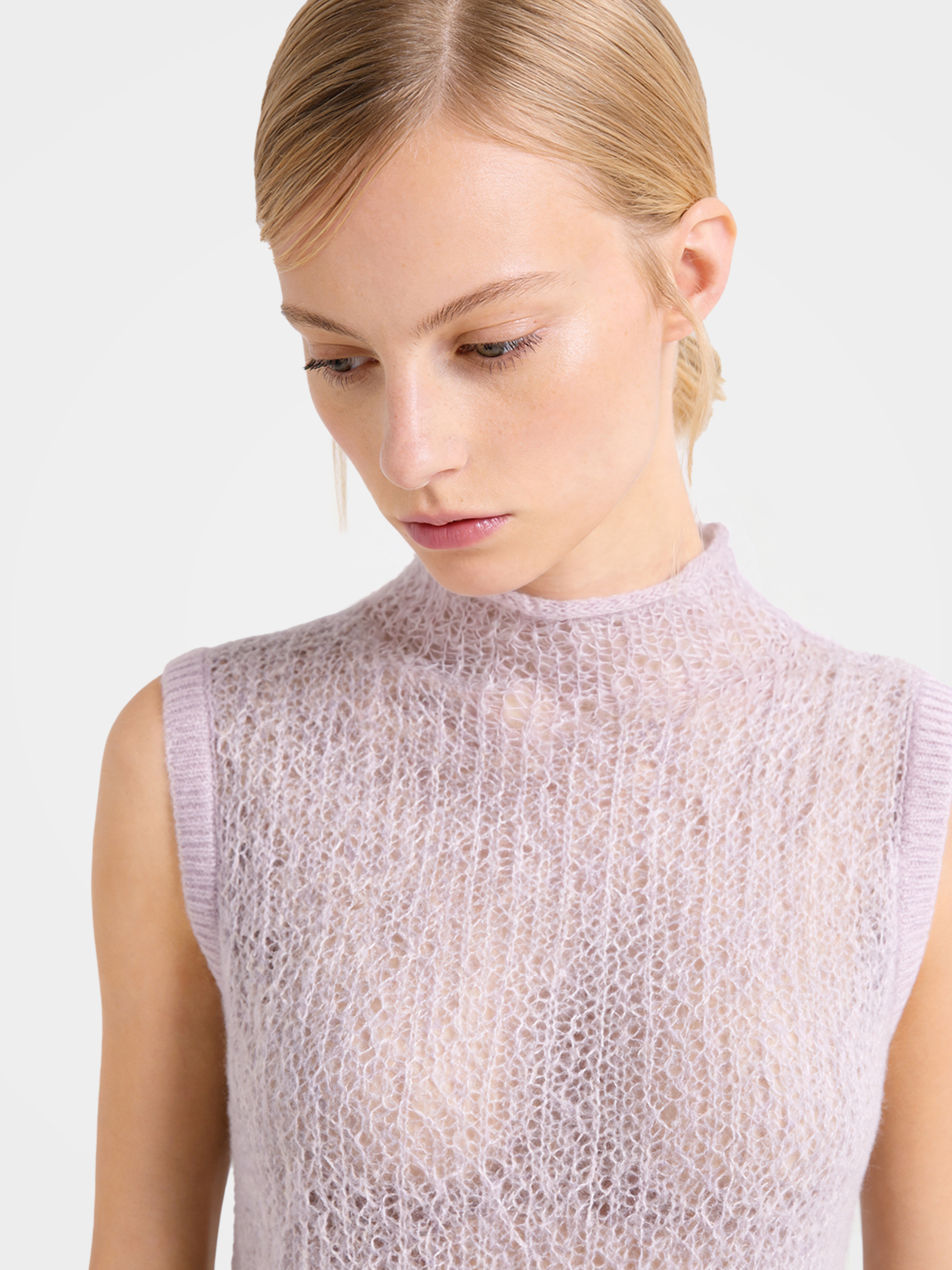 Lightweight Mongolian Cashmere Mock Neck Knit Vest