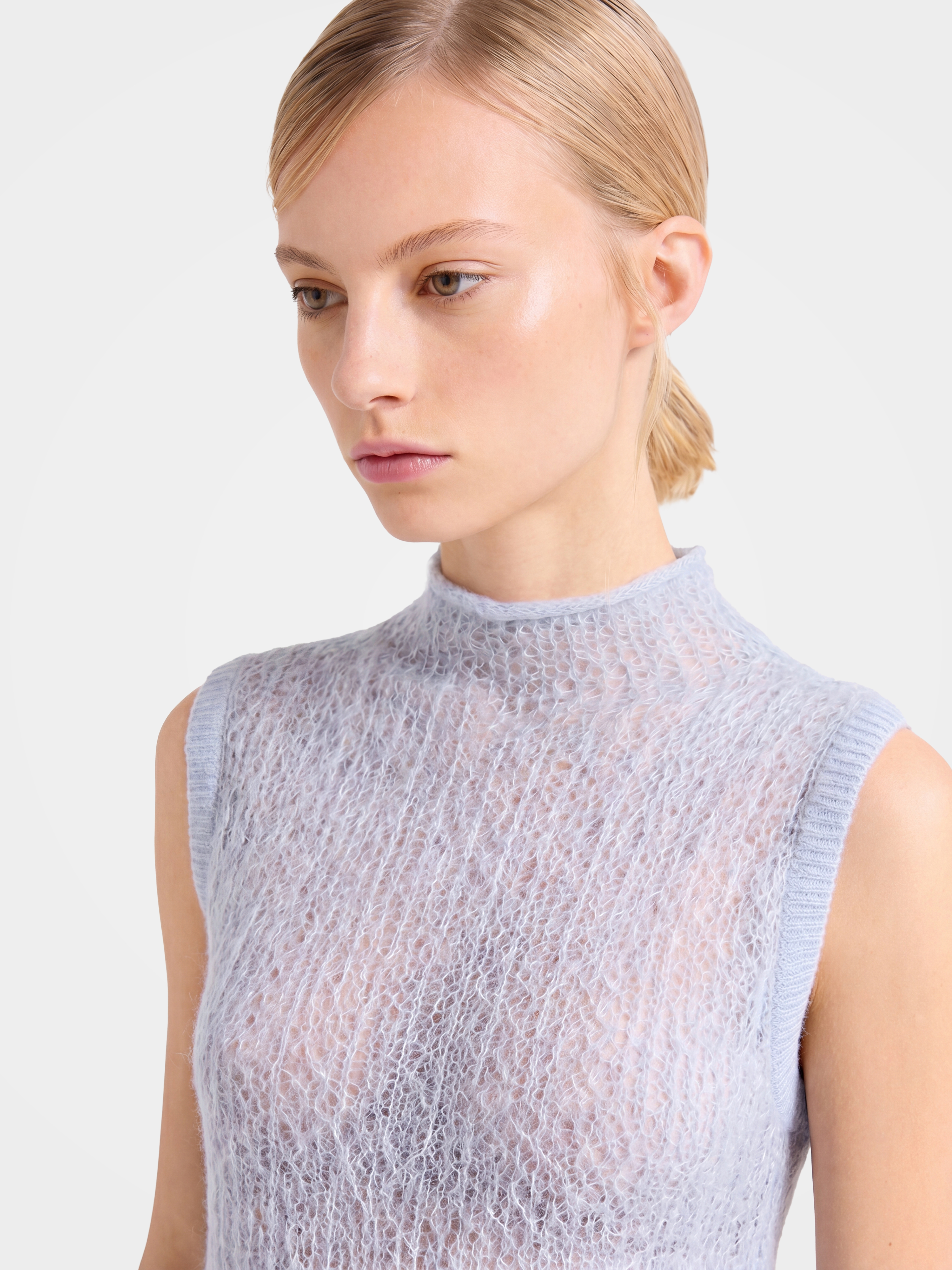 Lightweight Mongolian Cashmere Mock Neck Knit Vest