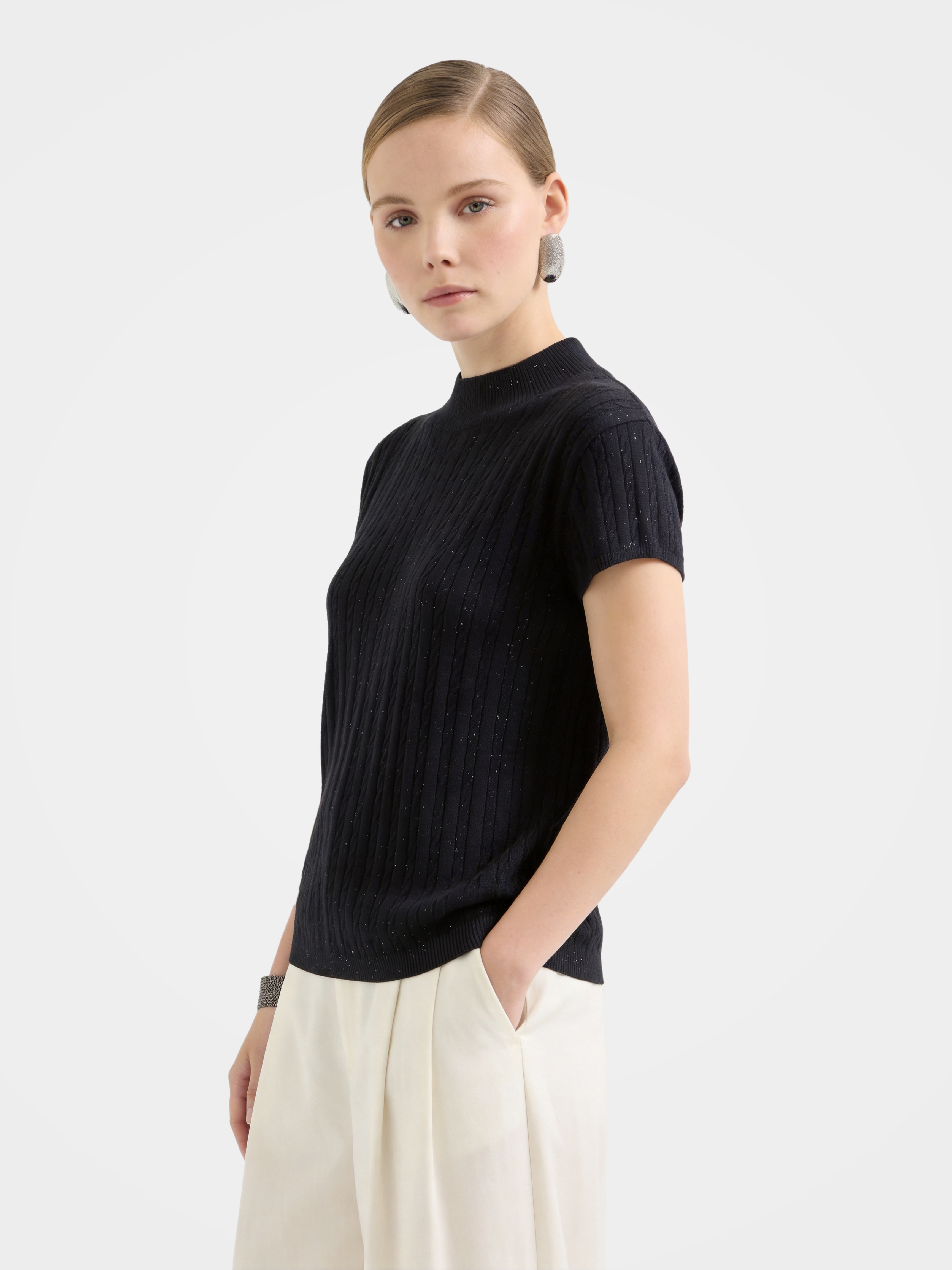 Lightweight Wool Short Sleeve knit Top