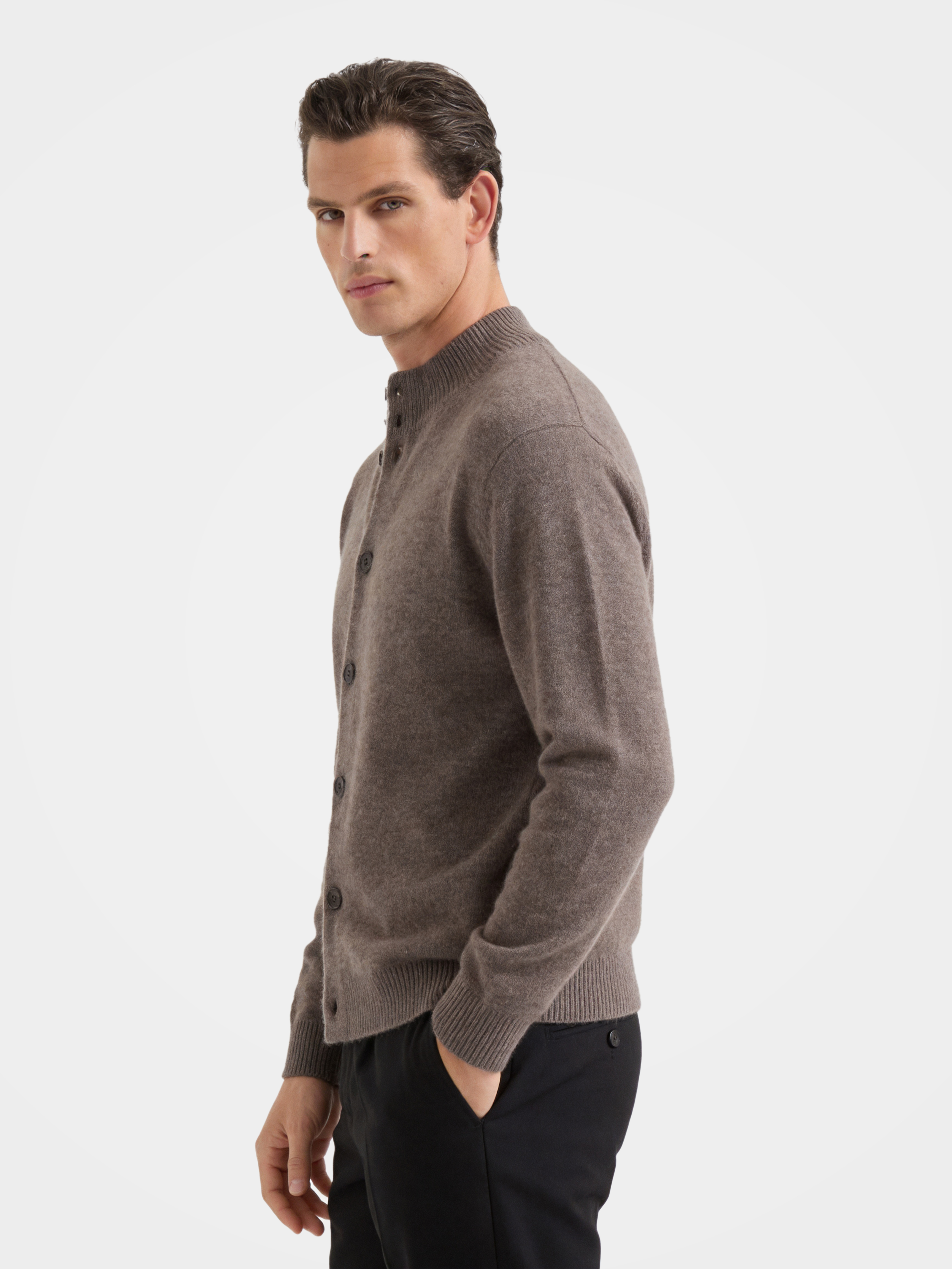 Man Wool Knit Mock Neck Long Sleeve Cardigan Sweater