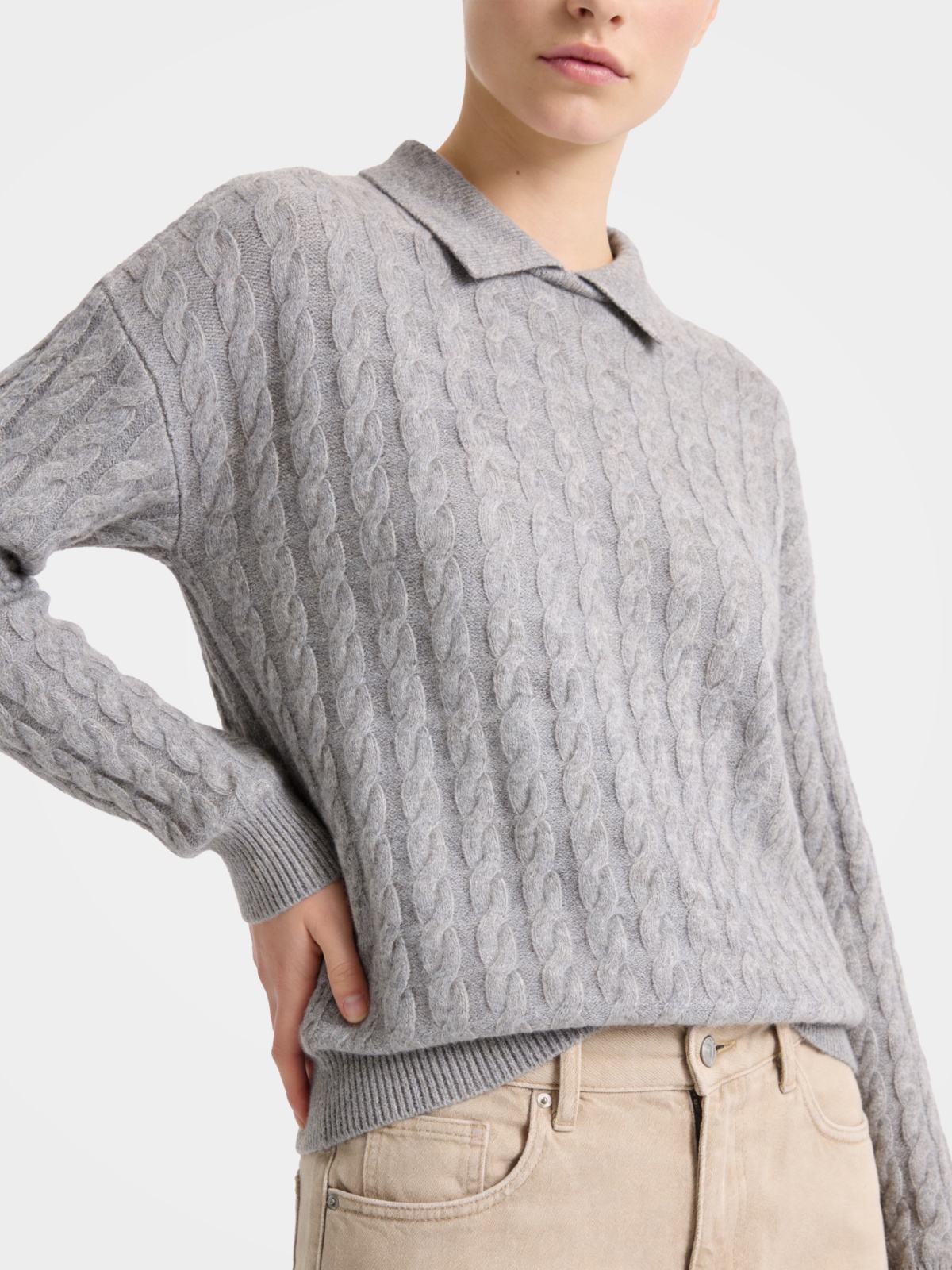 100% Mongolian Cashmere Collared Cable Knit Top