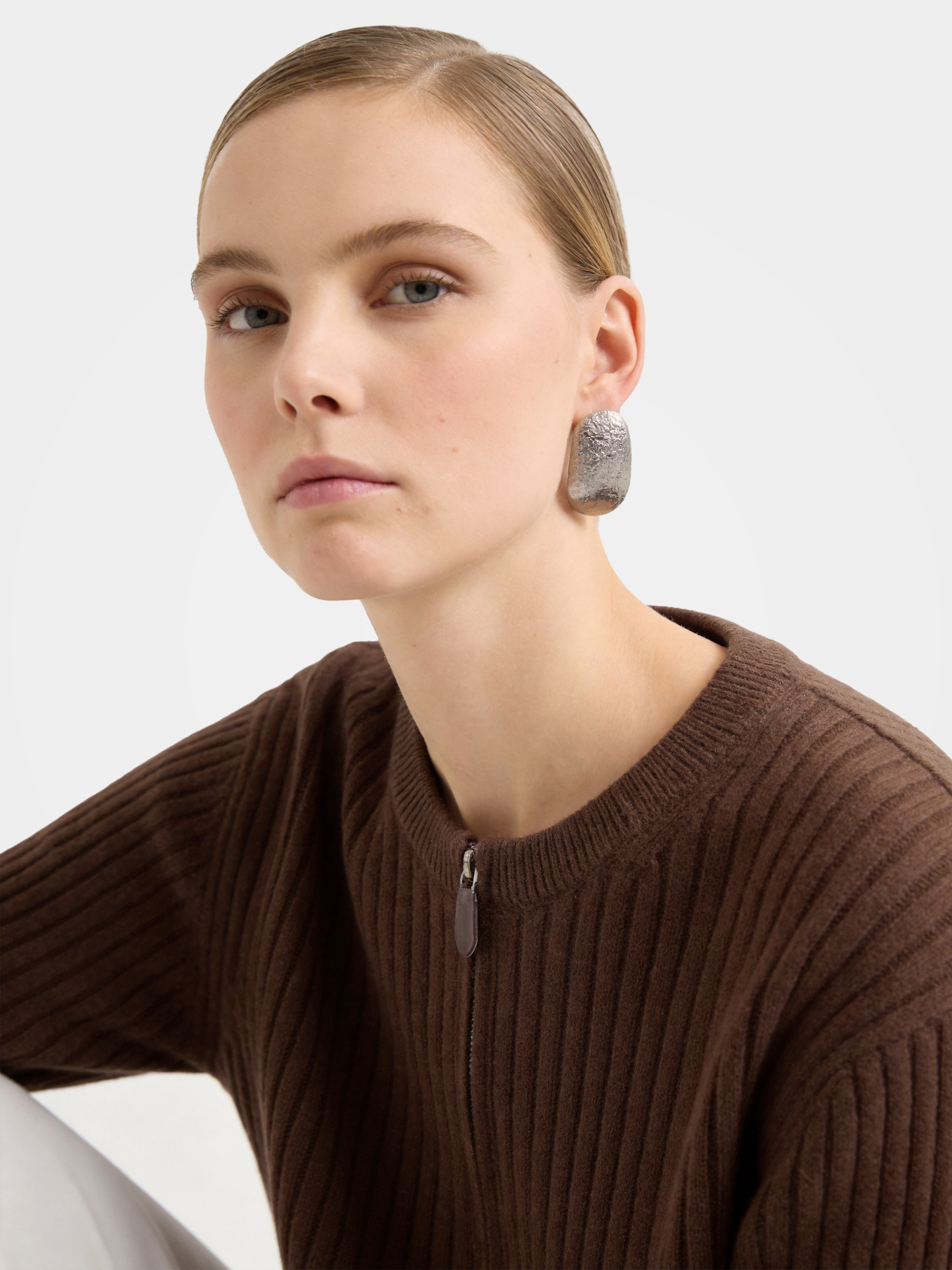Textured 100% Mongolian Cashmere Knit Zip Cardigan