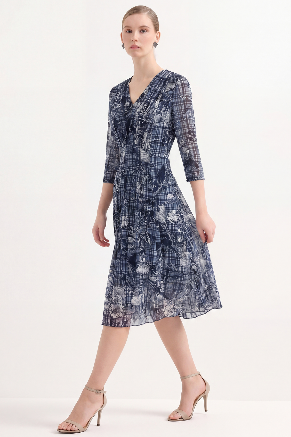 Sheer Printed Mulberry Silk Midi-Length Dress