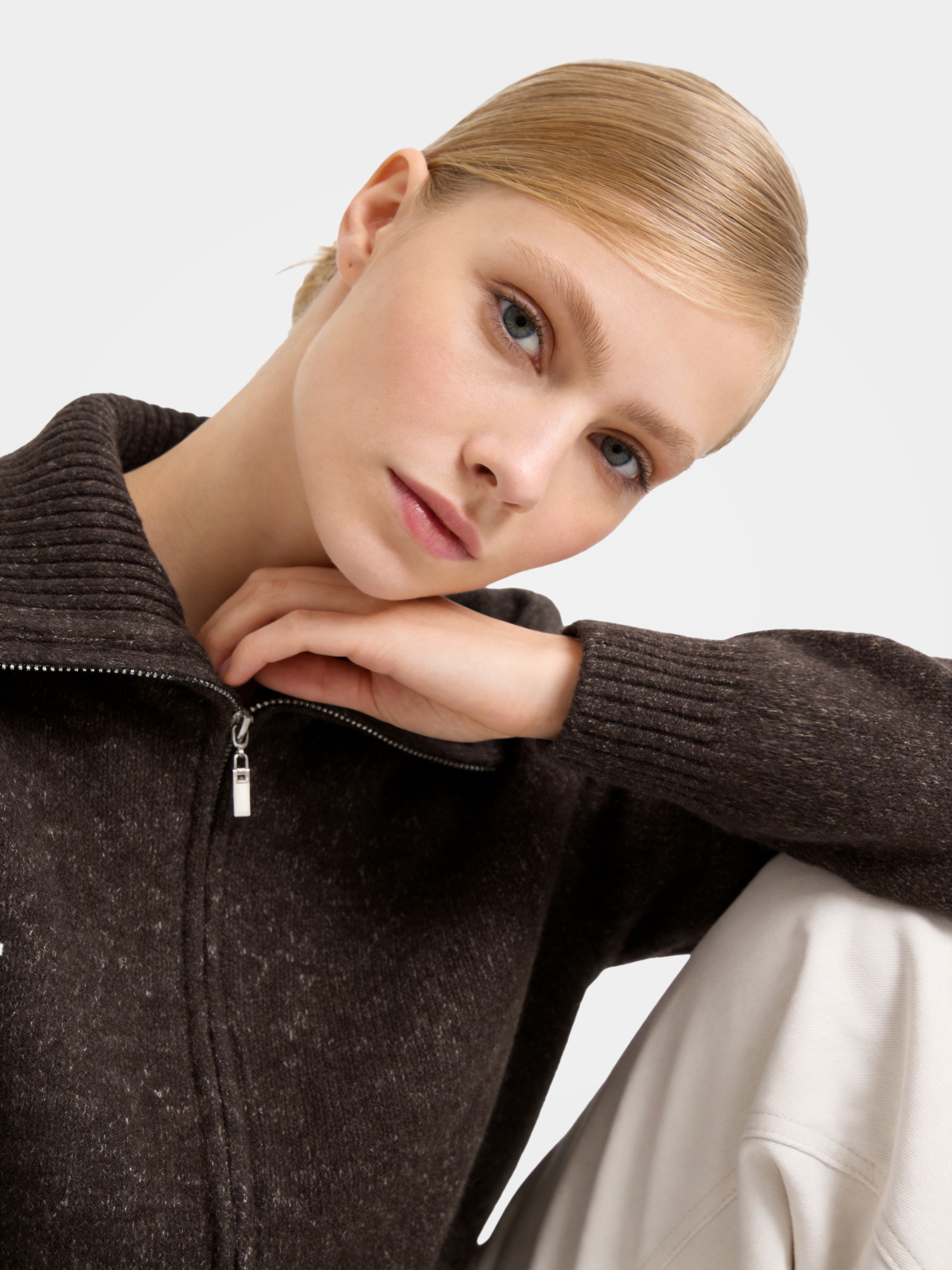 Texture 100% Wool Zip up Knit Cardigan