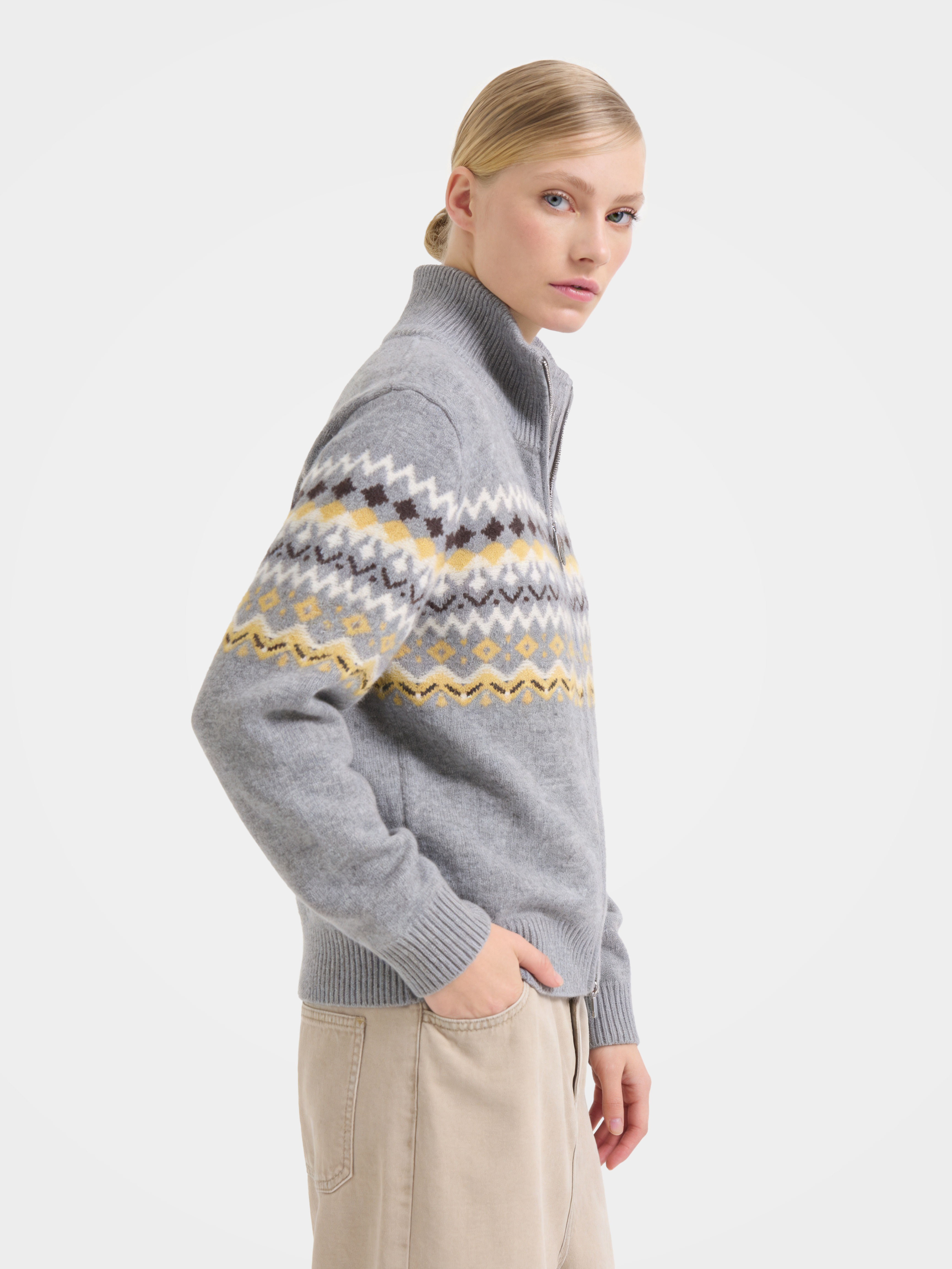 100% Cashmere Double-Sided Jacquard Zip Jacket