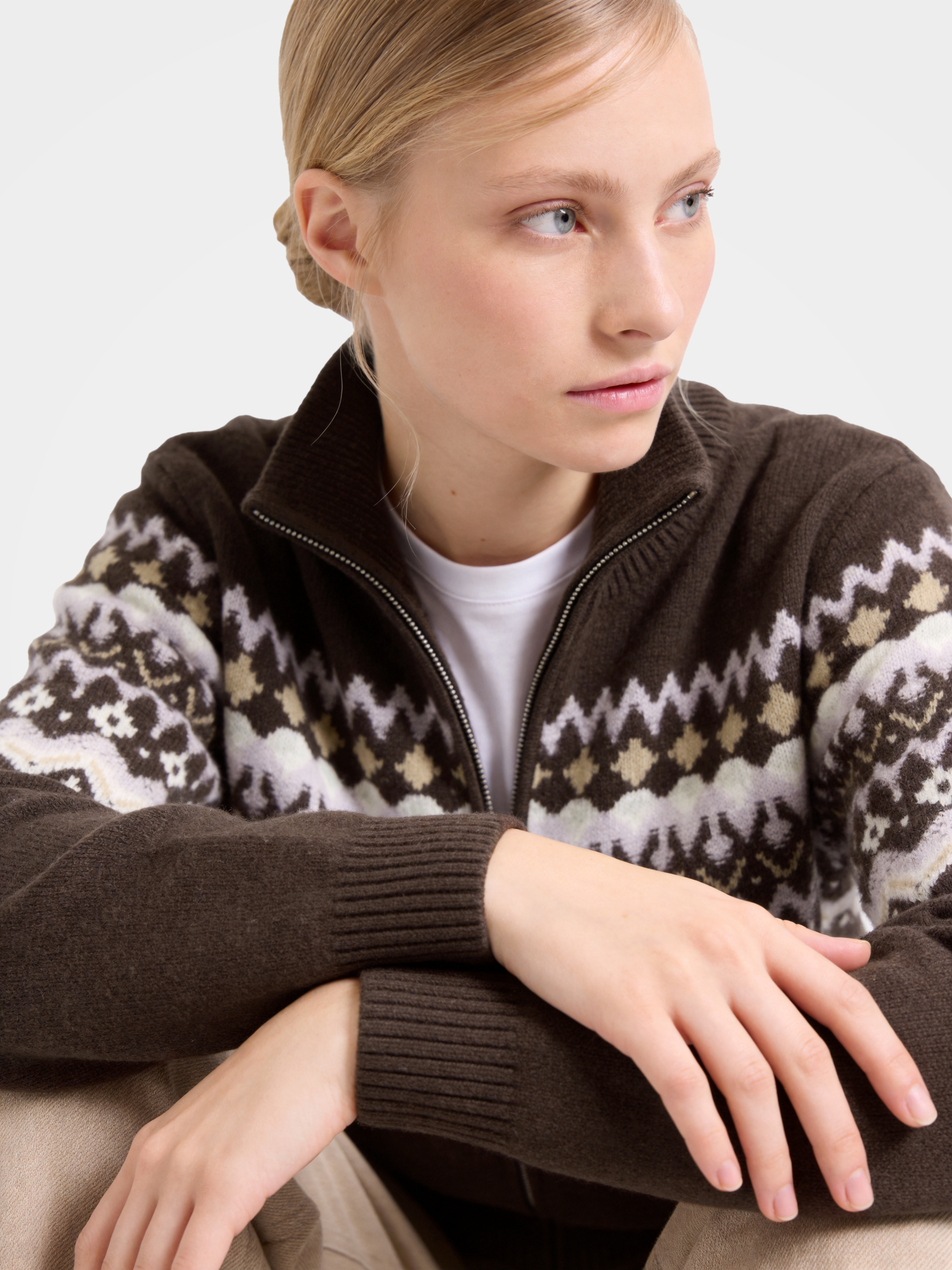 100% Cashmere Double-Sided Jacquard Zip Jacket