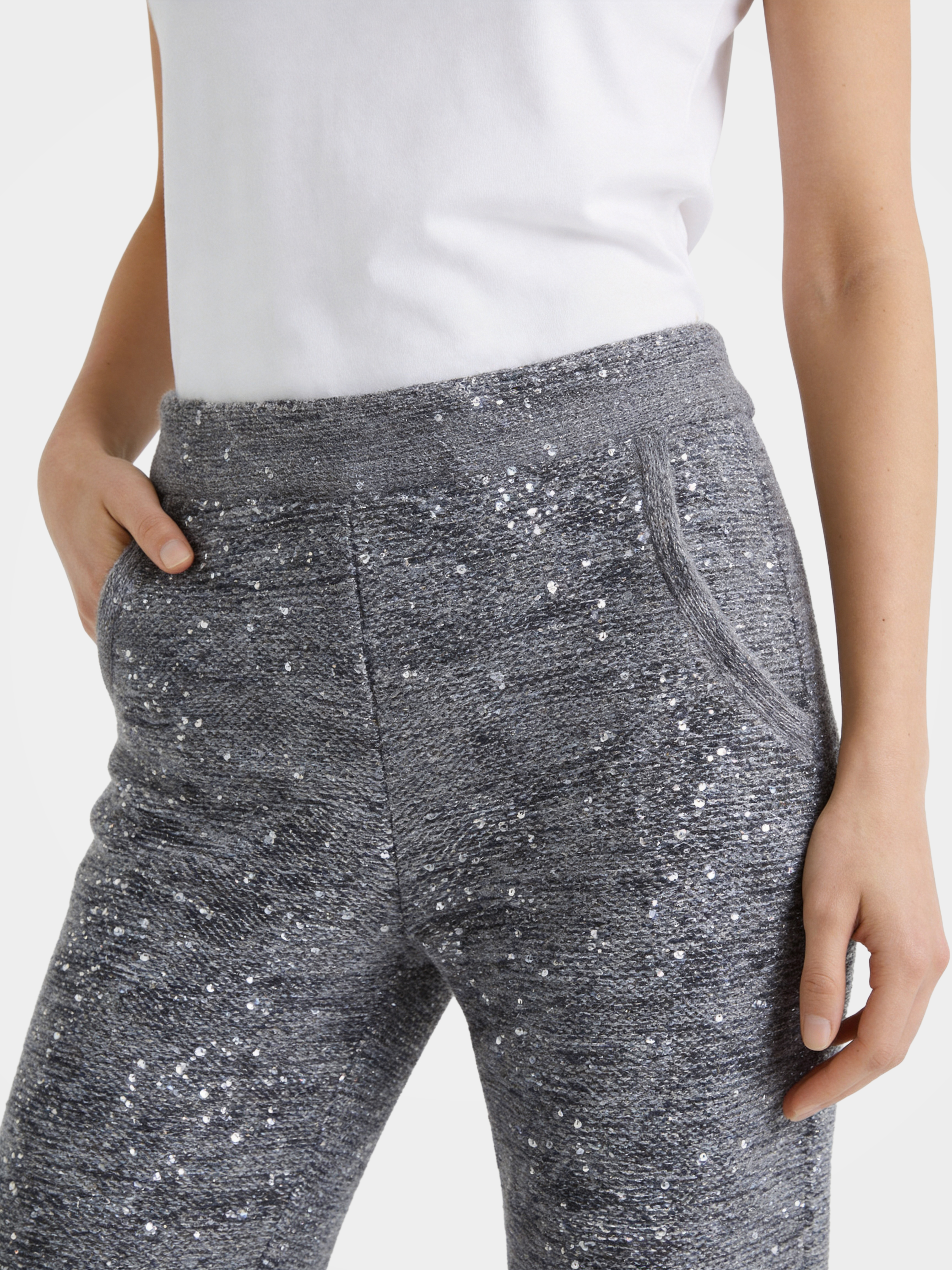 Sparkly Sequin Flare Leggings High Rise Knit Bell Bottom Pants