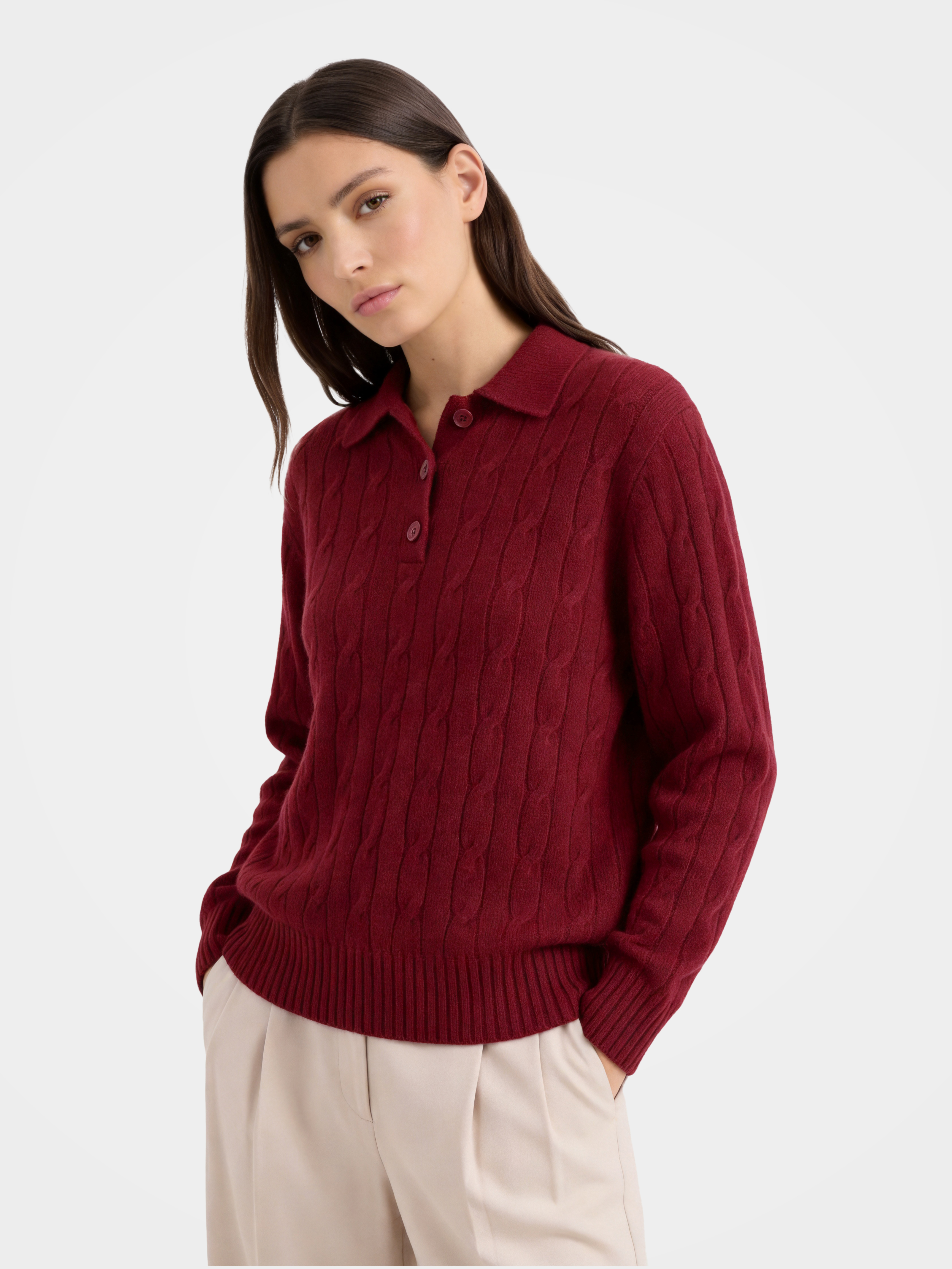 100% Mongolian Cashmere Cable Knit Polo Sweater