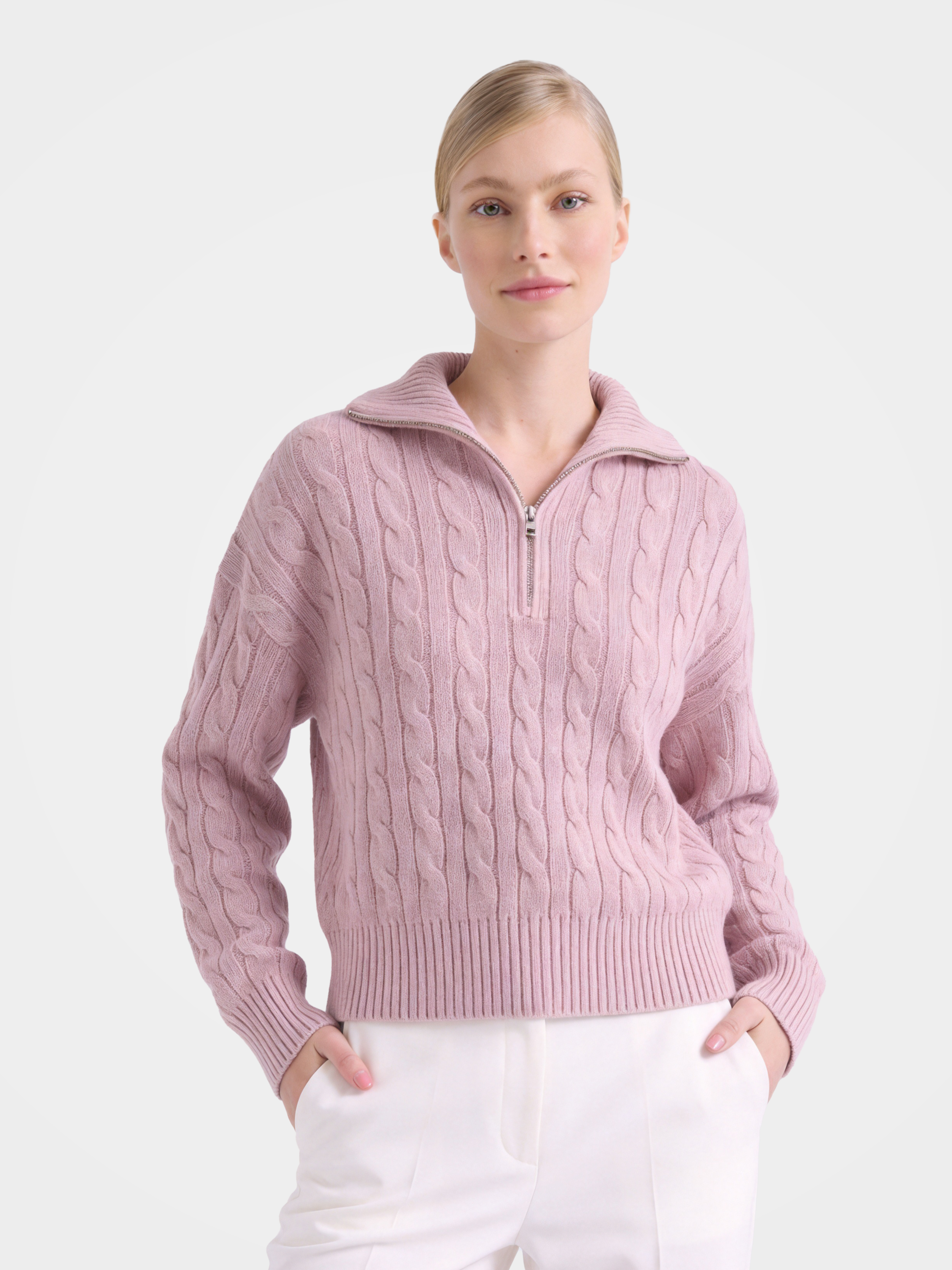 100% Mongolian Cashmere Cable Knit Half-Zip Polo Sweater