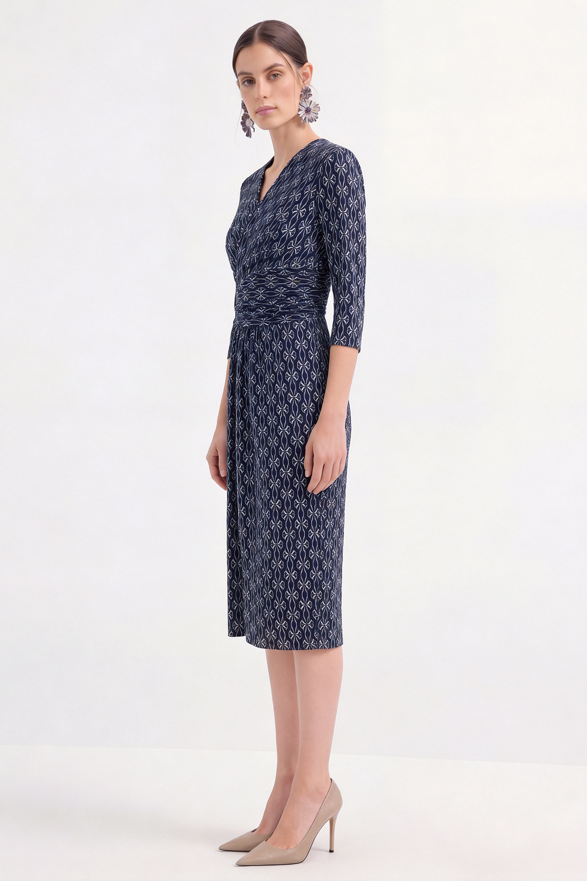 Breathable 100% Mulberry Silk Printed Work Midi Dress