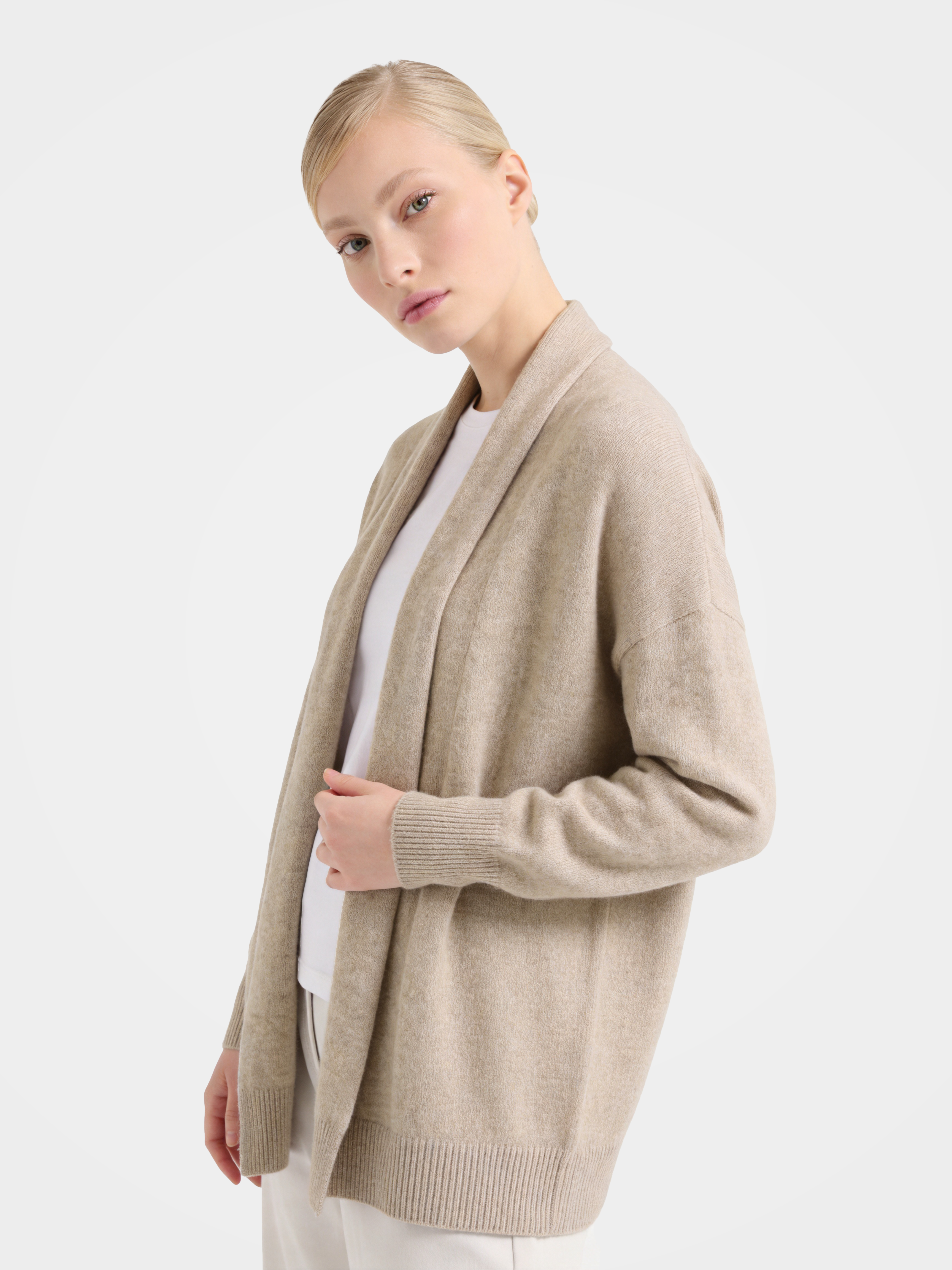 100% Mongolian Cashmere Cable Knit Open Neck Cardigan Sweater