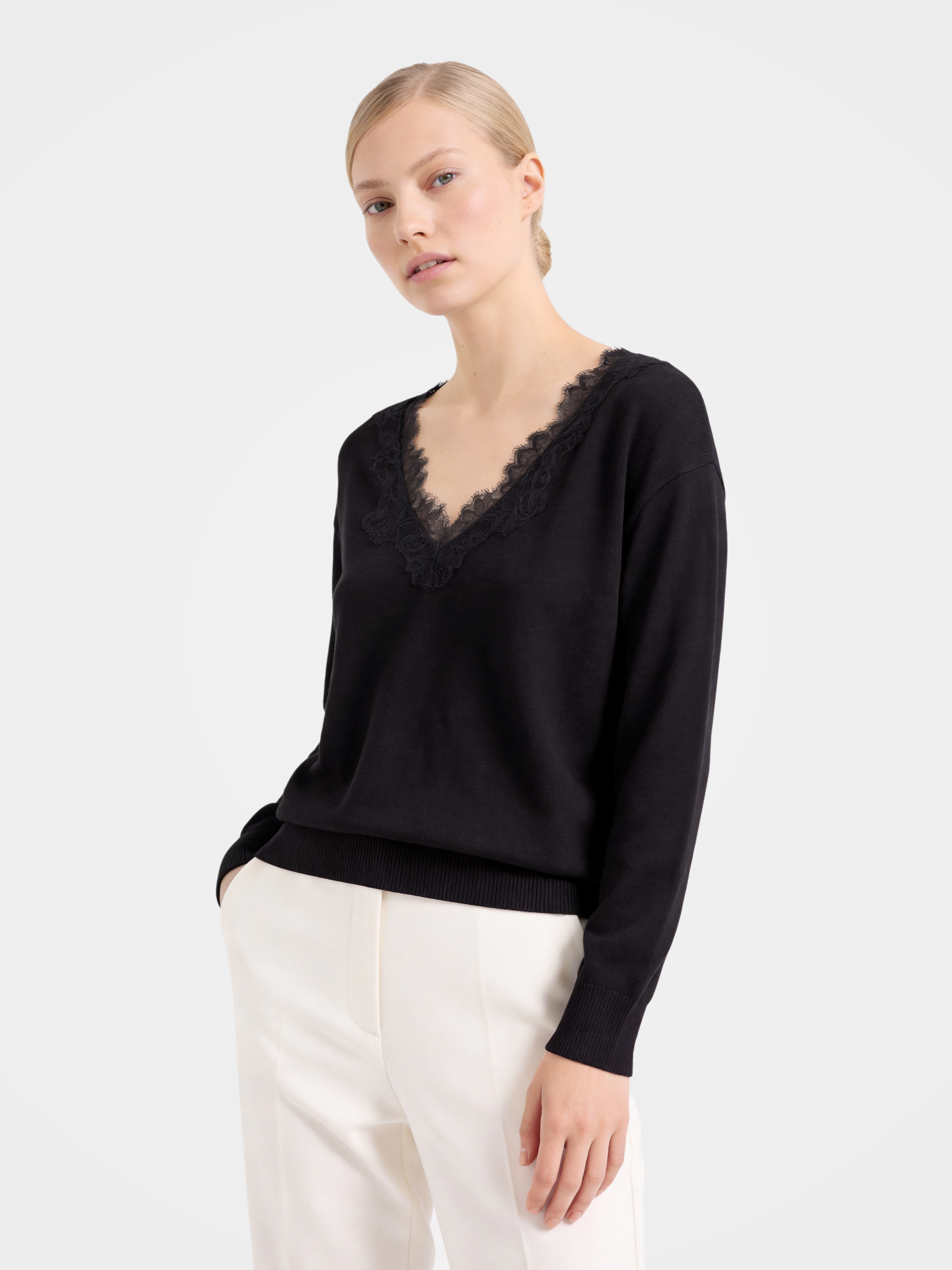 Pre-Order | 100% Wool V Neck Sweater Soft Lace Fit Knit (10-14 Business Days)