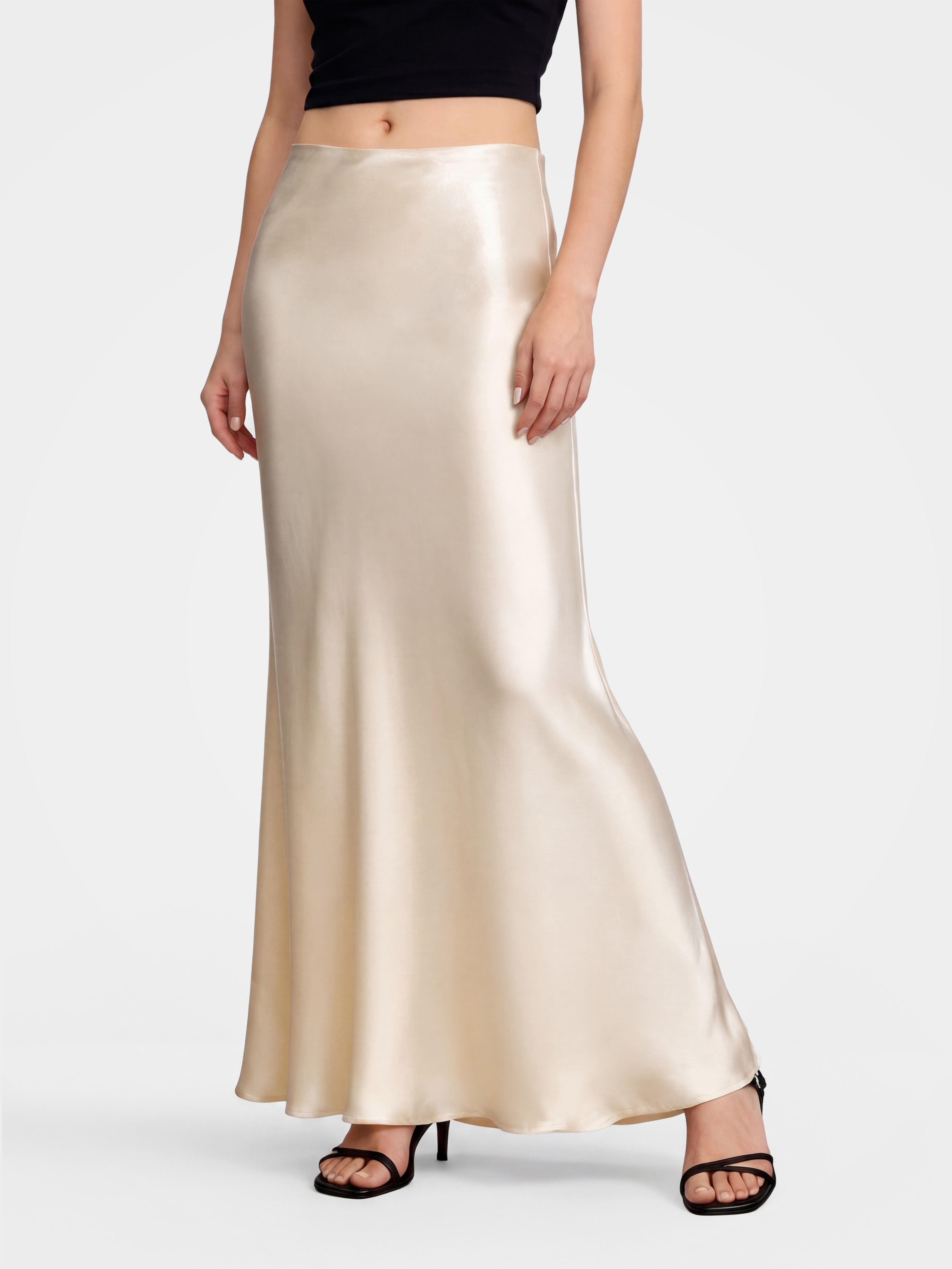 Champagne Satin Mermaid Maxi Skirt for Elegant Looks