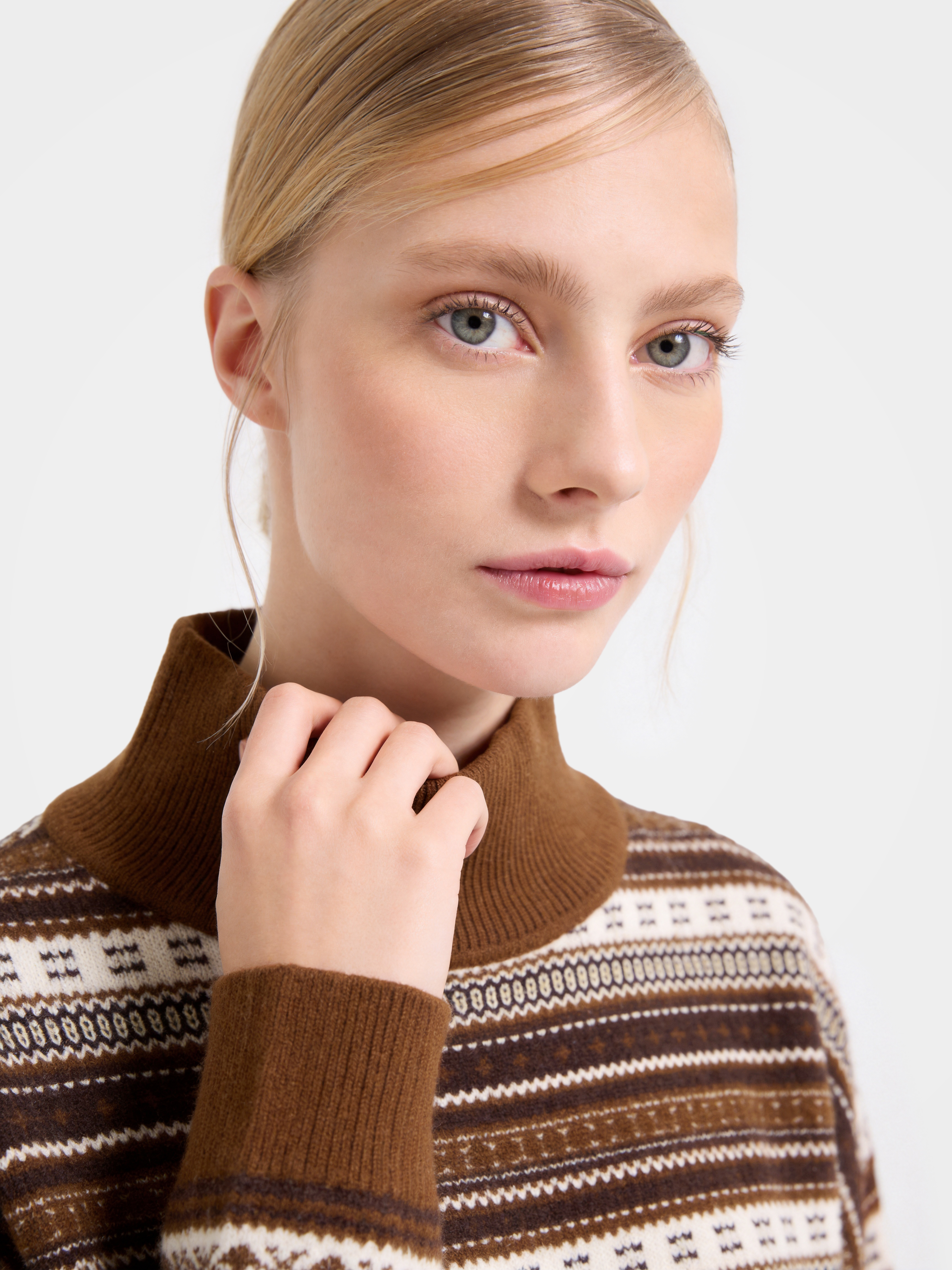 Pre-Order | 100% Cashmere Wool Mock Neck Sweater Soft Stripe Knit Pullover (10-14 Business Days)