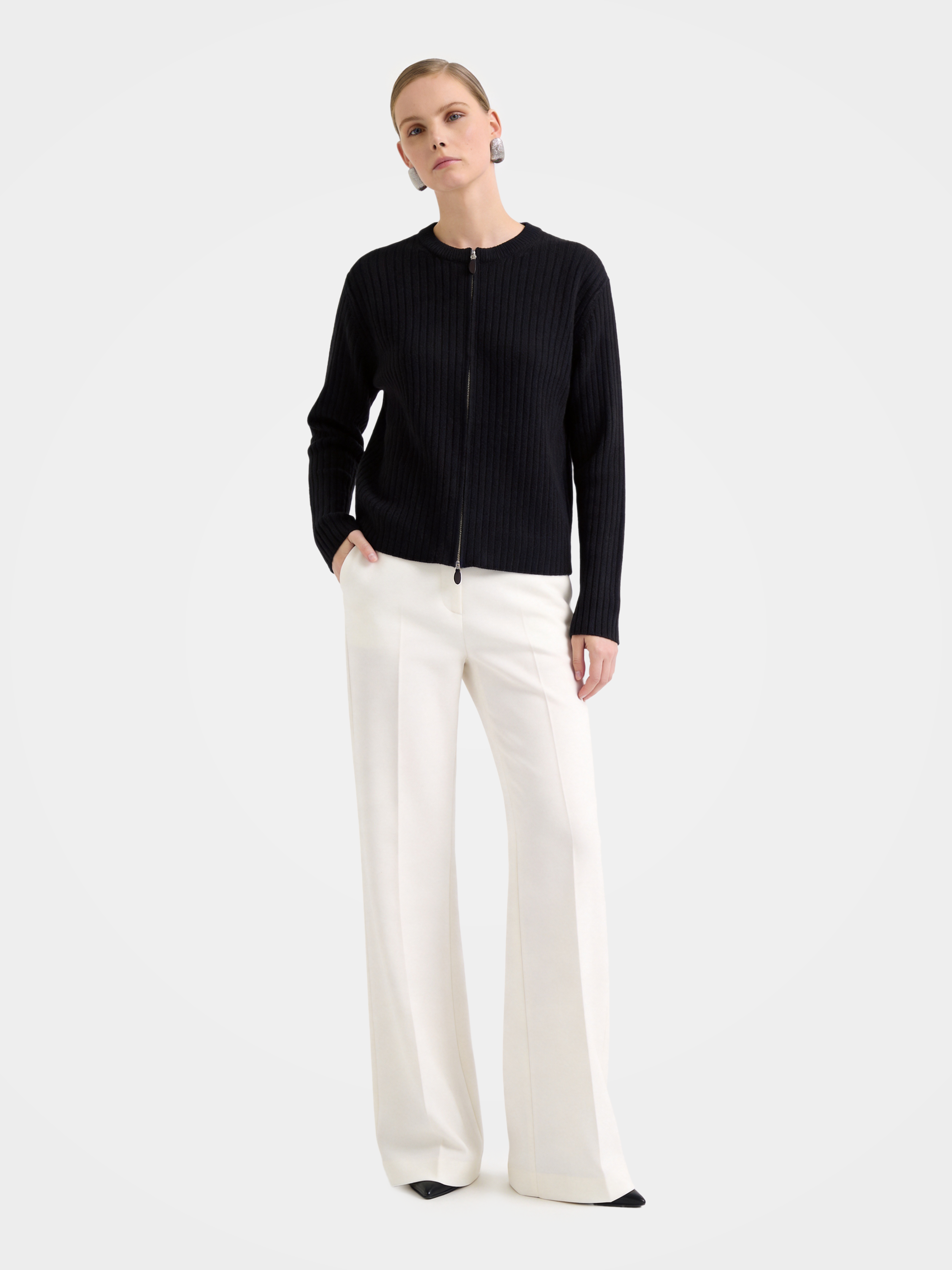 Textured 100% Mongolian Cashmere Knit Zip Cardigan
