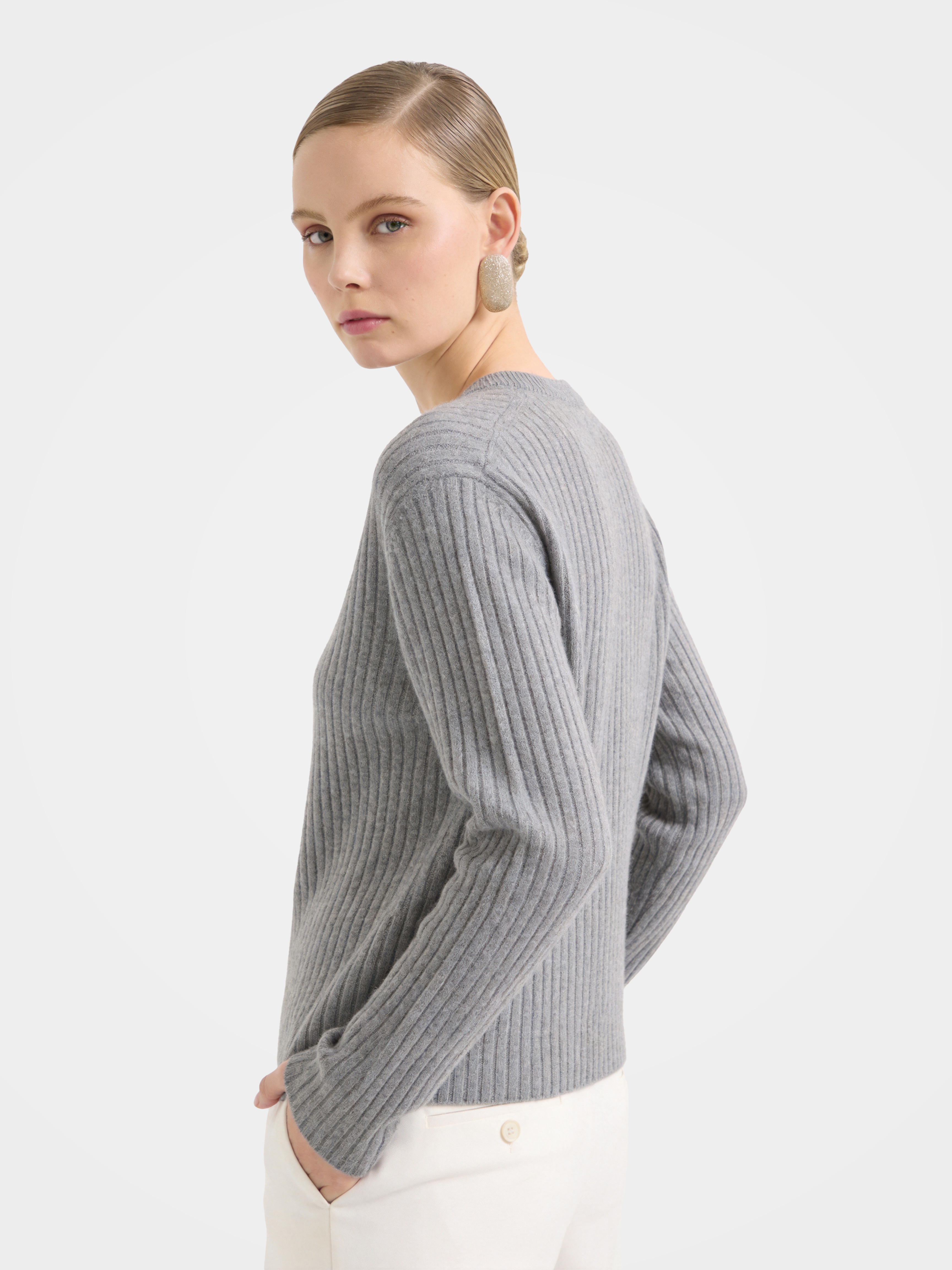 Textured 100% Mongolian Cashmere Knit Zip Cardigan