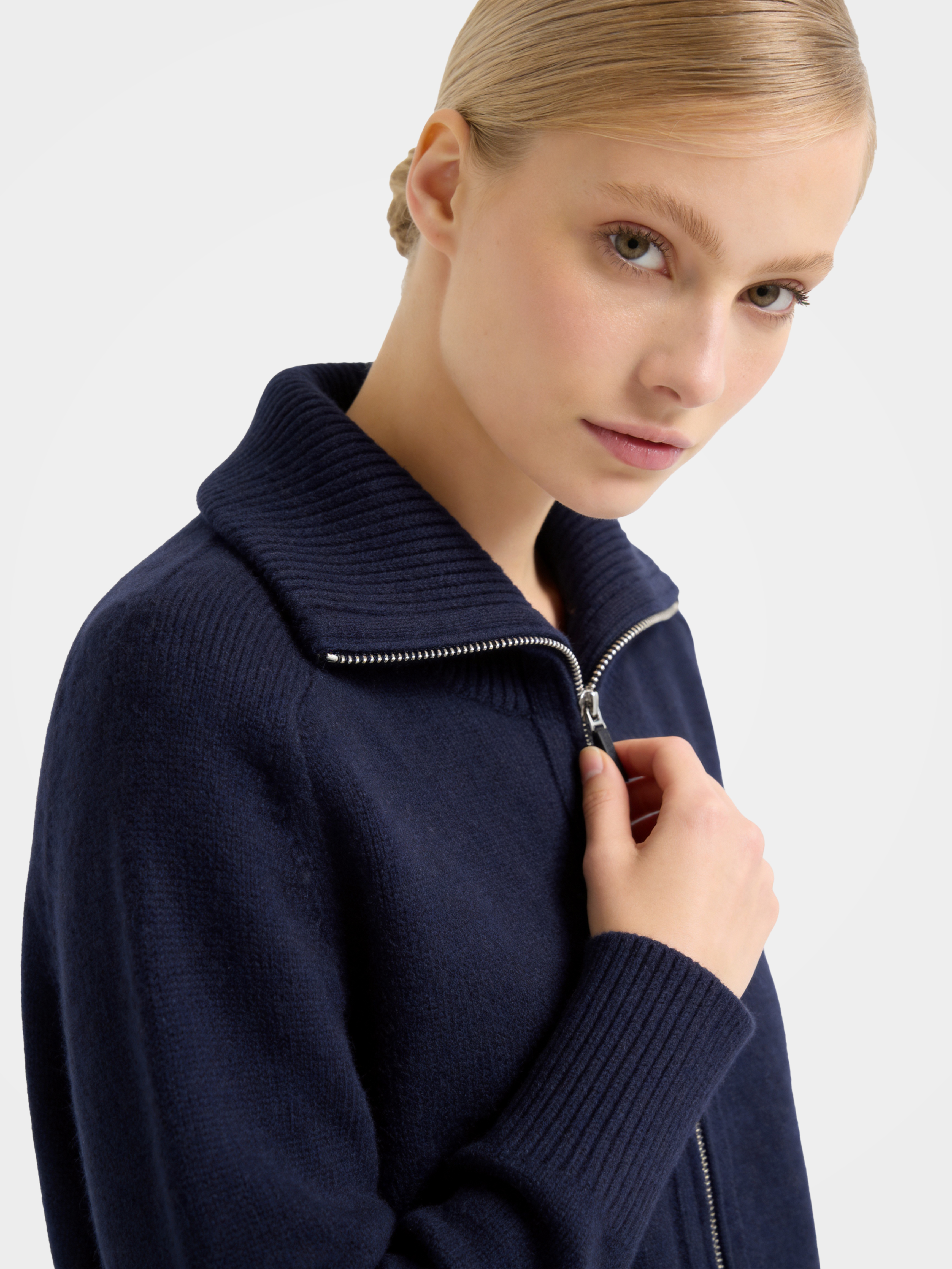 Soft 100% Cashmere Zip Ribbed Knit Cardigan