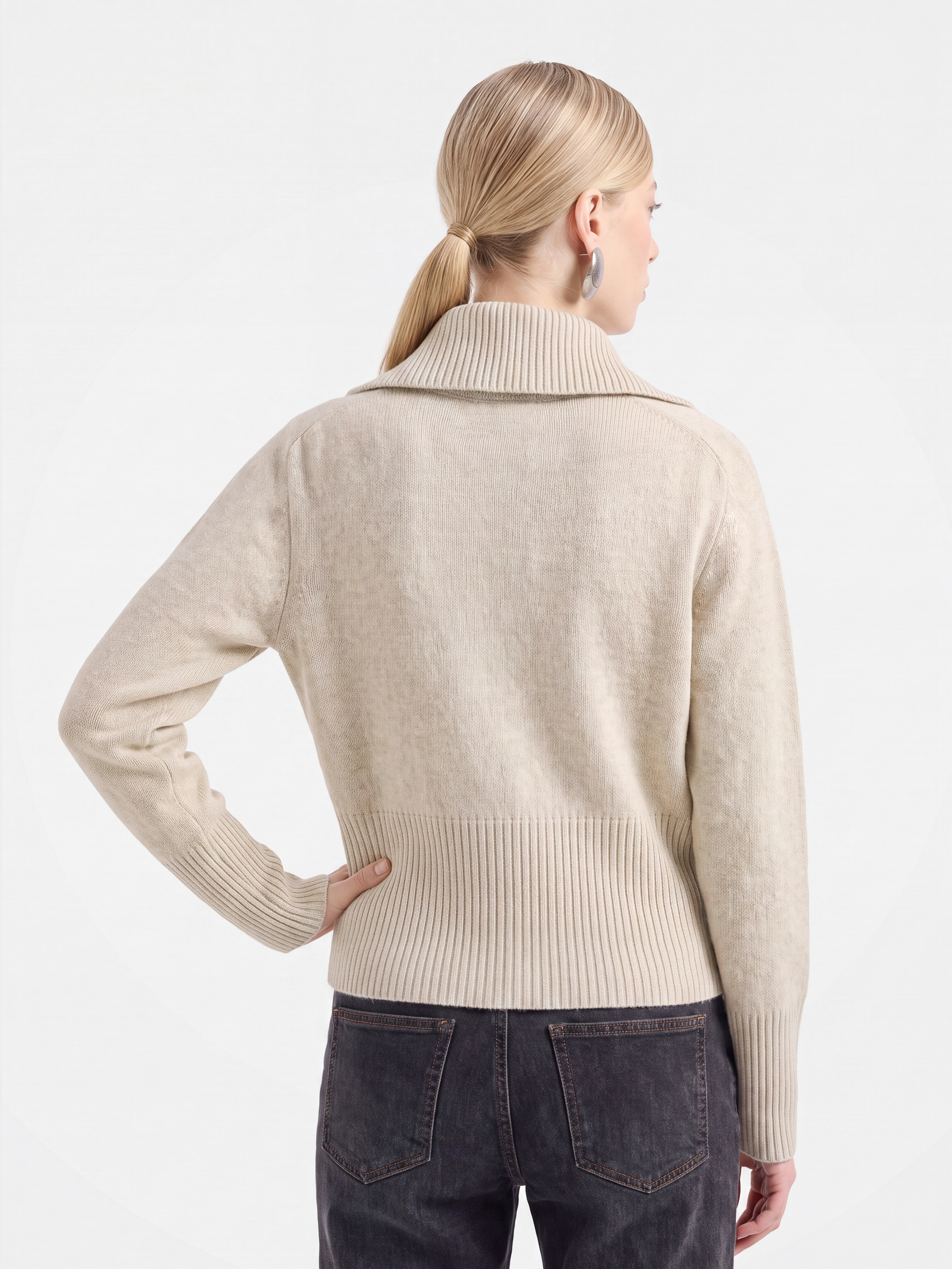 Soft 100% Cashmere Zip Ribbed Knit Cardigan