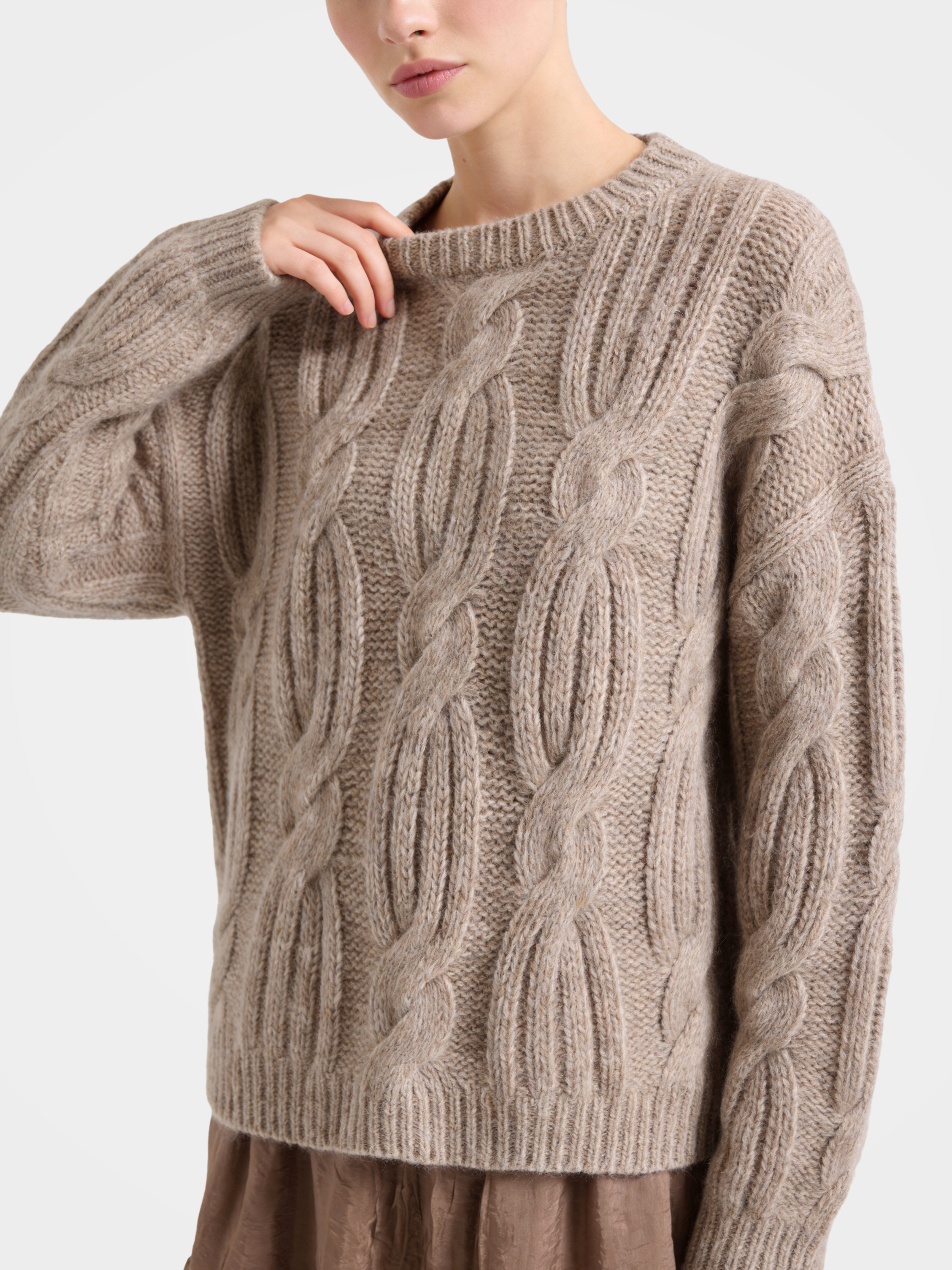 100% Pure Cashmere Heritage Cable Knit Crew Neck Sweater