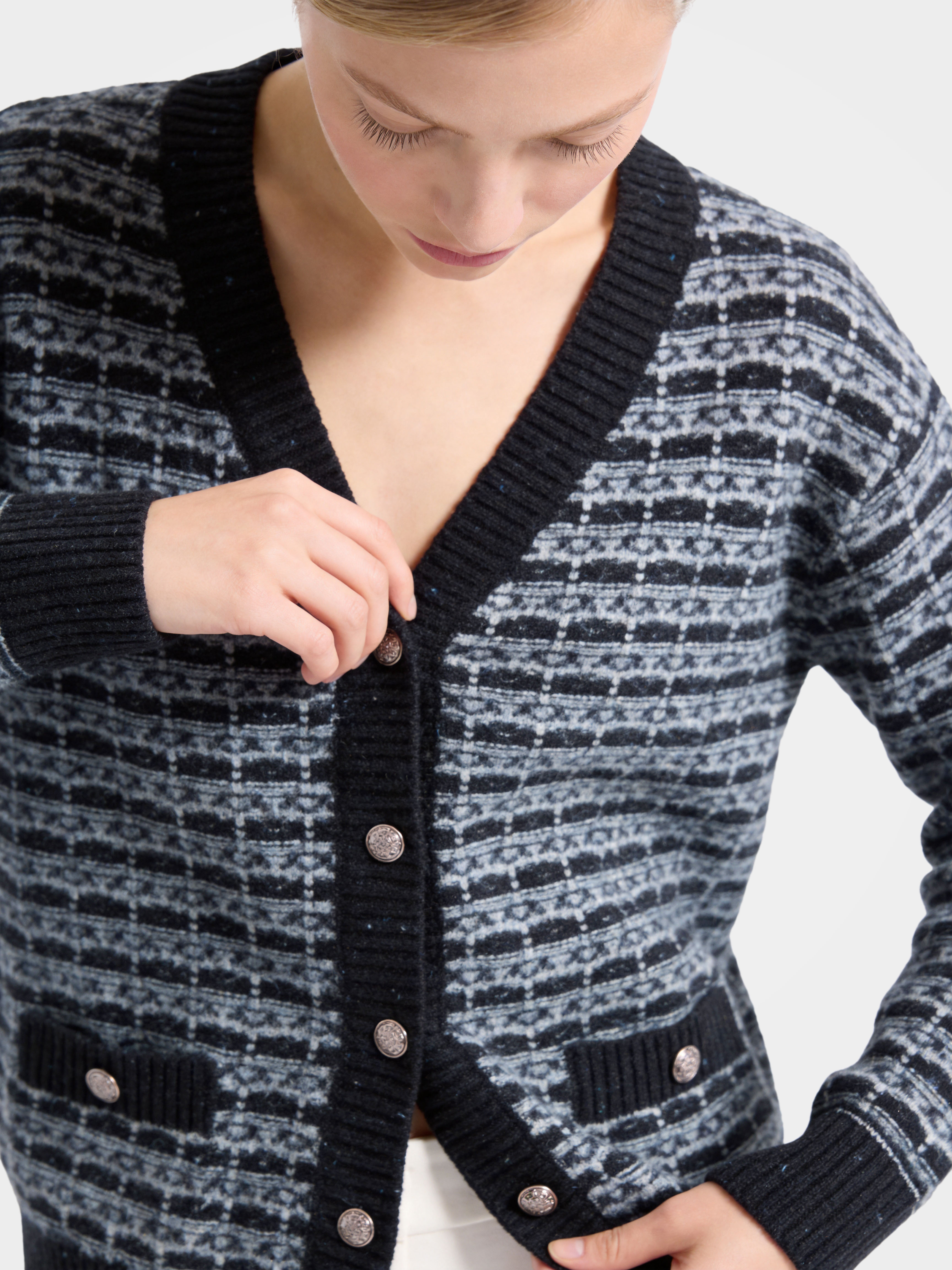 100% Mongolian Cashmere Fair Isle Button Cardigan
