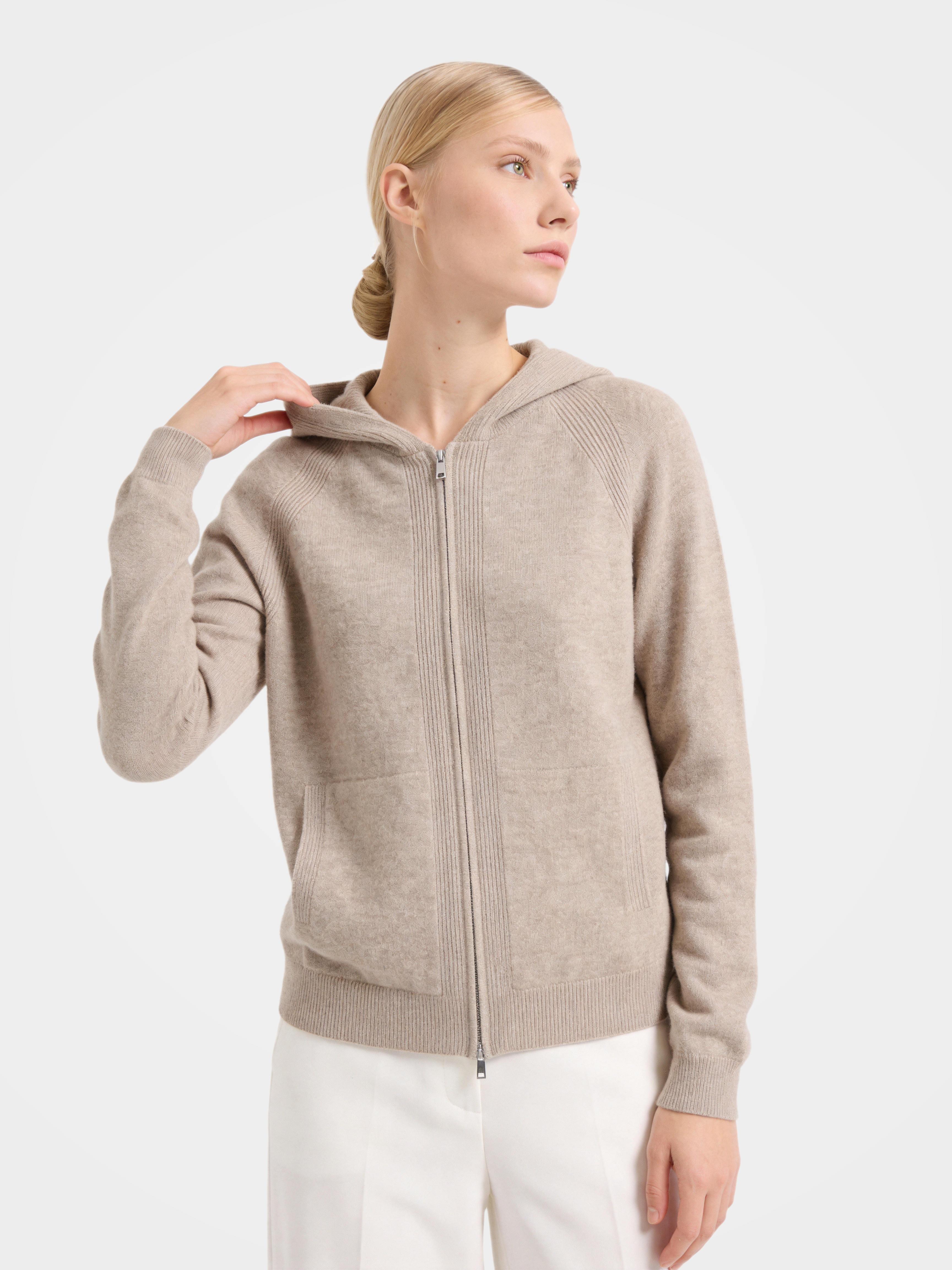 100% Cashmere Zip-Up Hooded Cardigan