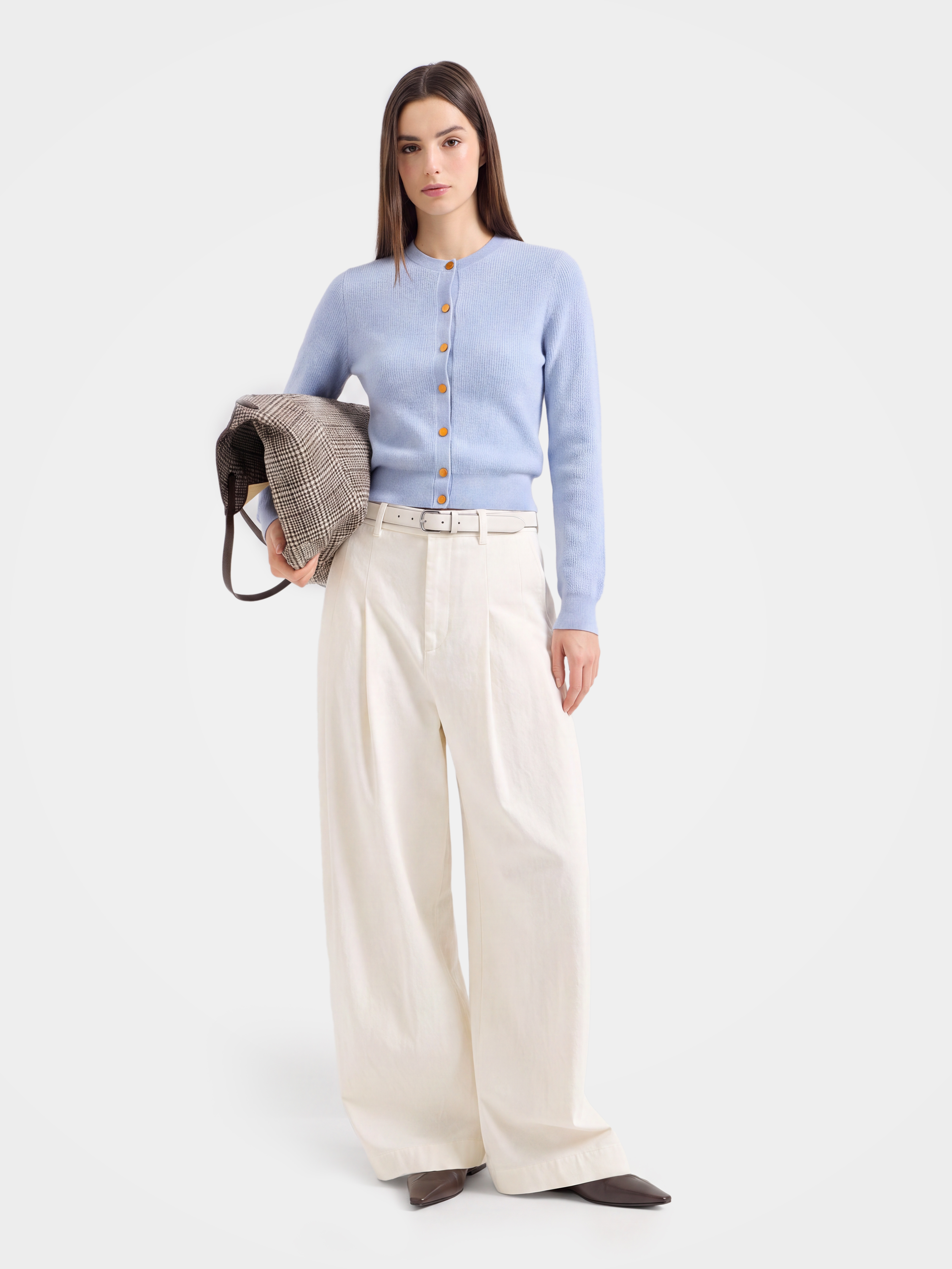 Pre-Order |100% Cashmere Crew Neck Cardigan Sweater Plain Knitwear (10-14 Business Days)