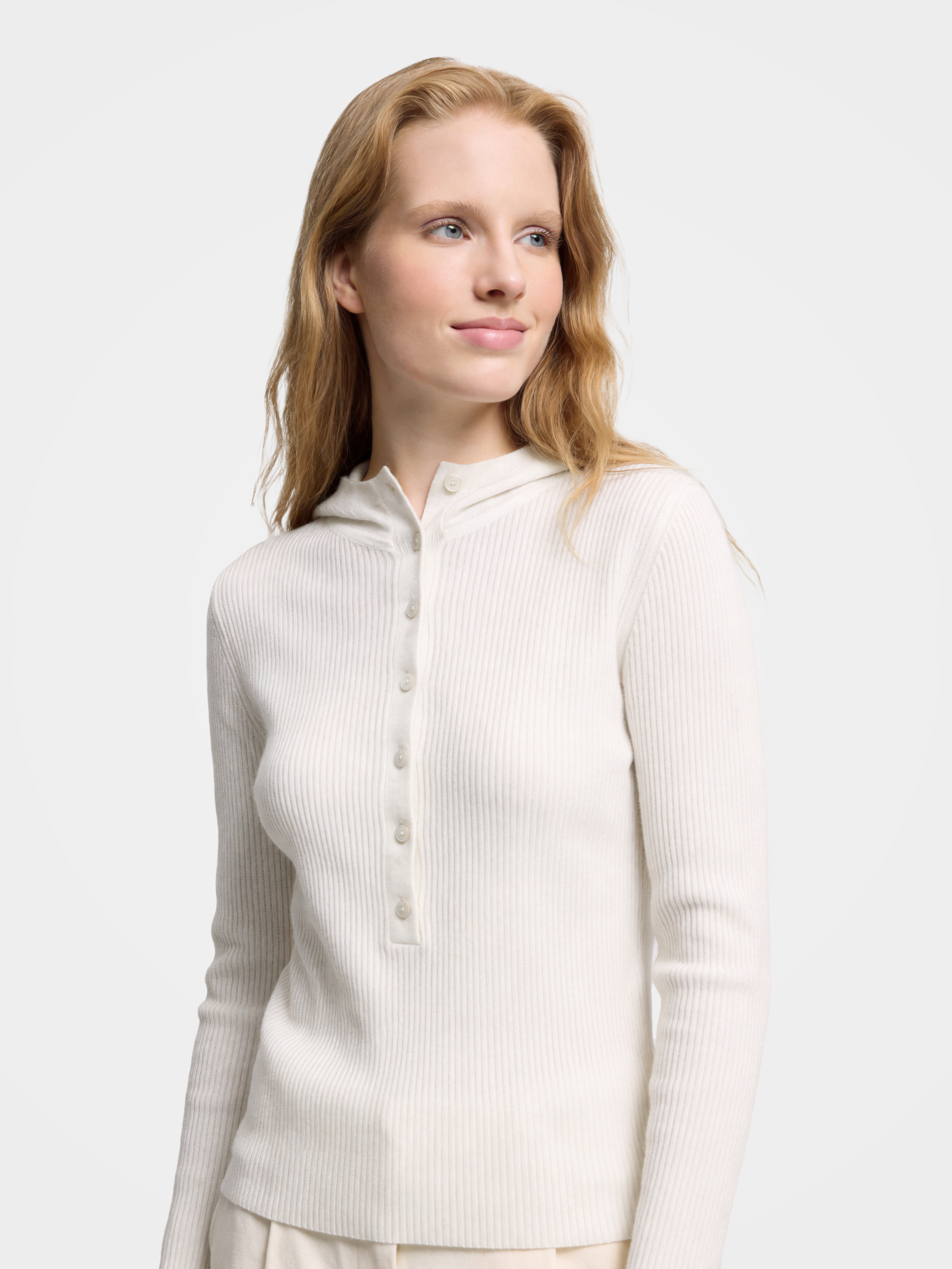 Cashmere Wool Blend Ribbed Hooded Sweater Slim Fit Long Sleeve Knit Top