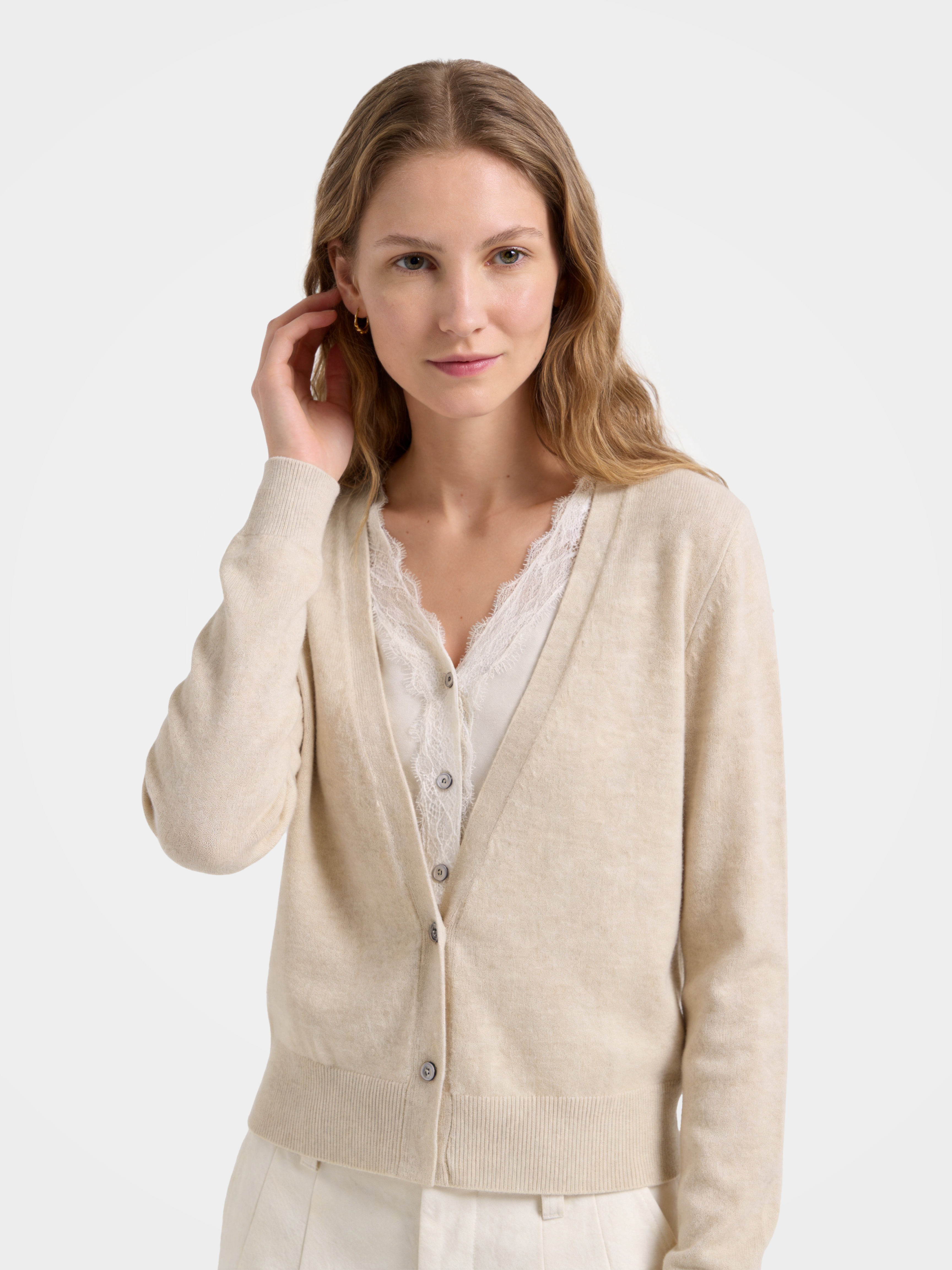 100% Cashmere Lace V-Neck Button-Front Cardigan
