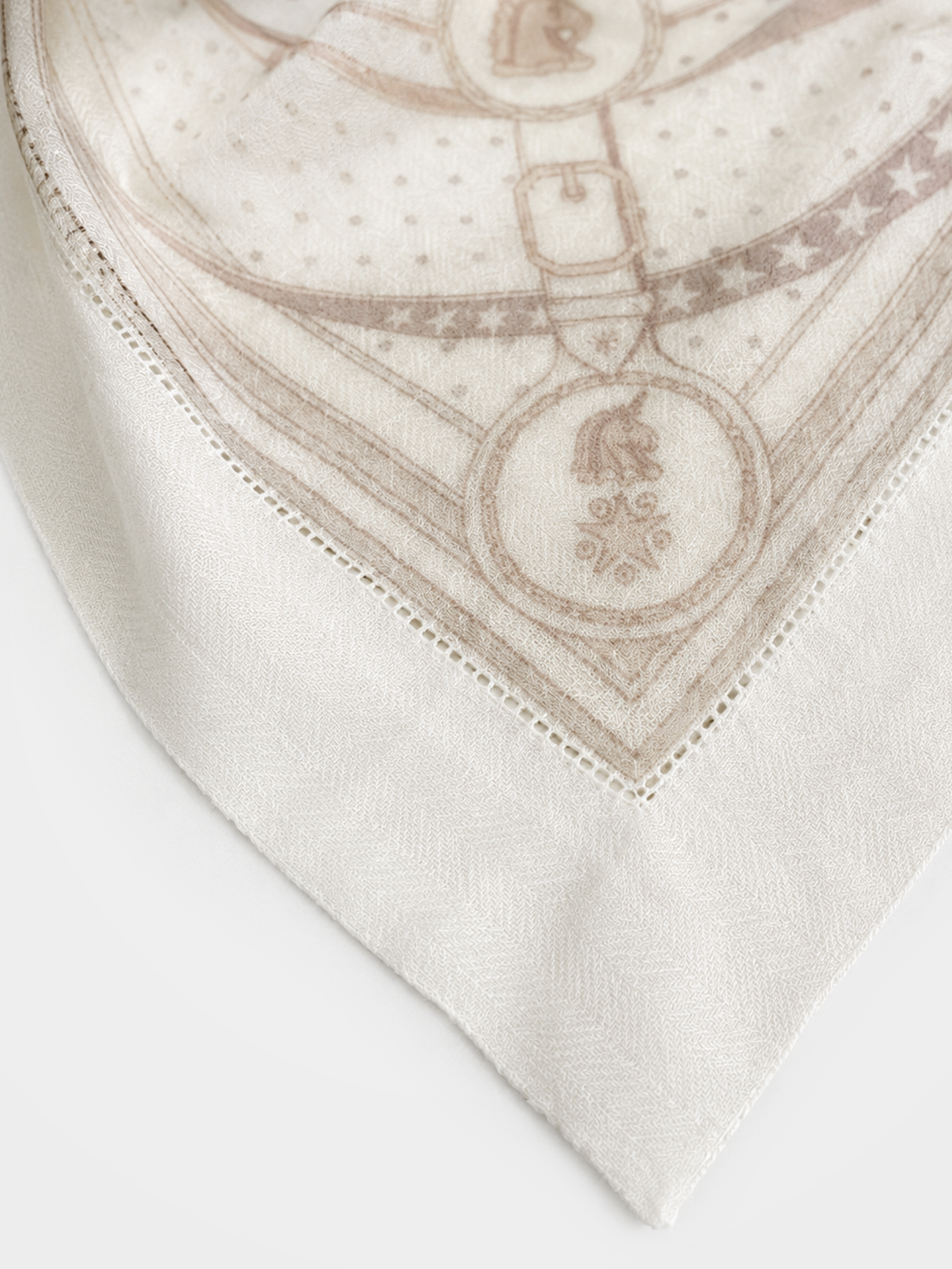 100% Cashmere Textured Equestrian Art Pattern Square Scarf