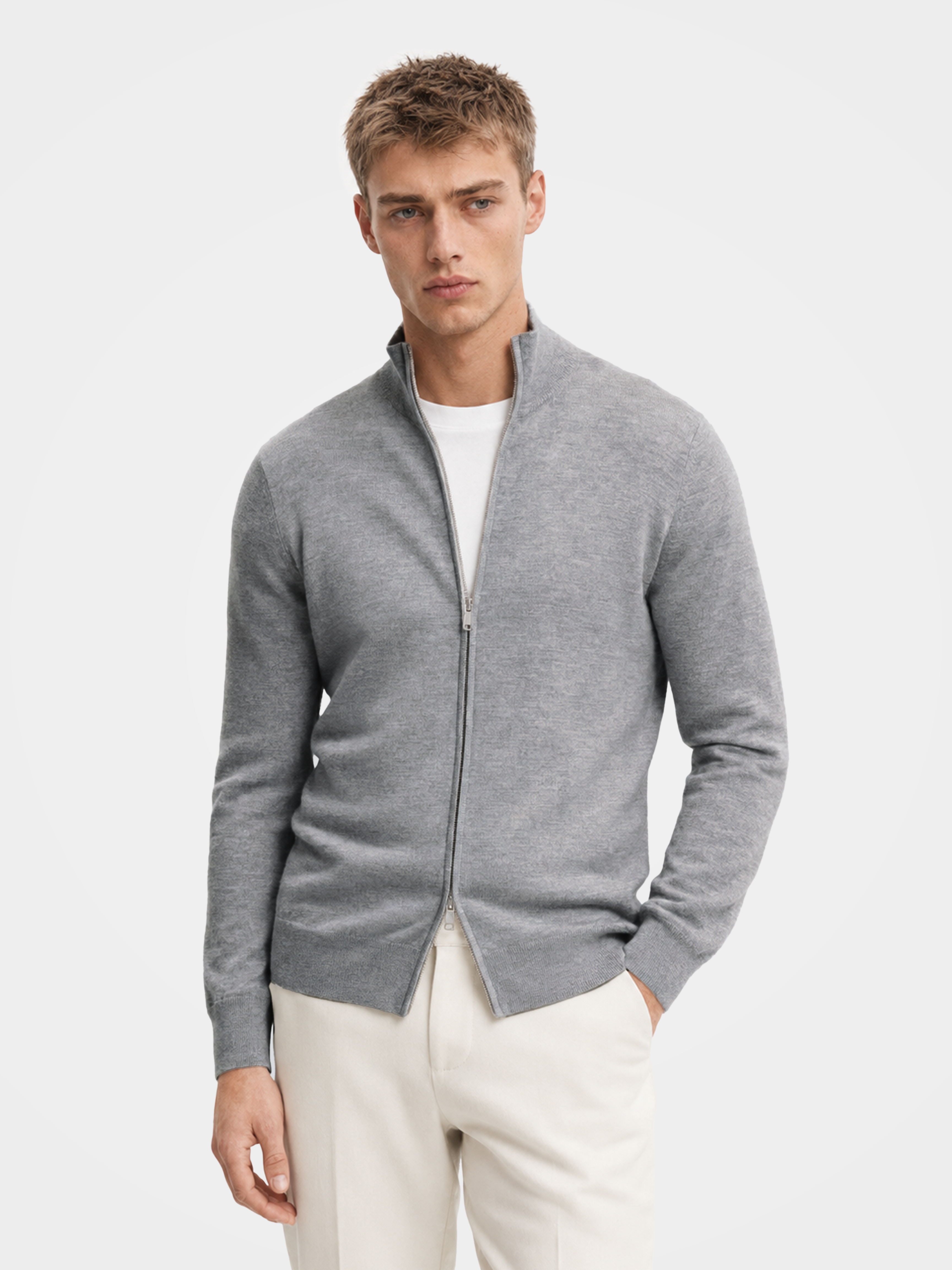 Pre-Order |Men's 100% Cashmere Mock Neck Full-Zip Cardigan (10-14 Business Days)