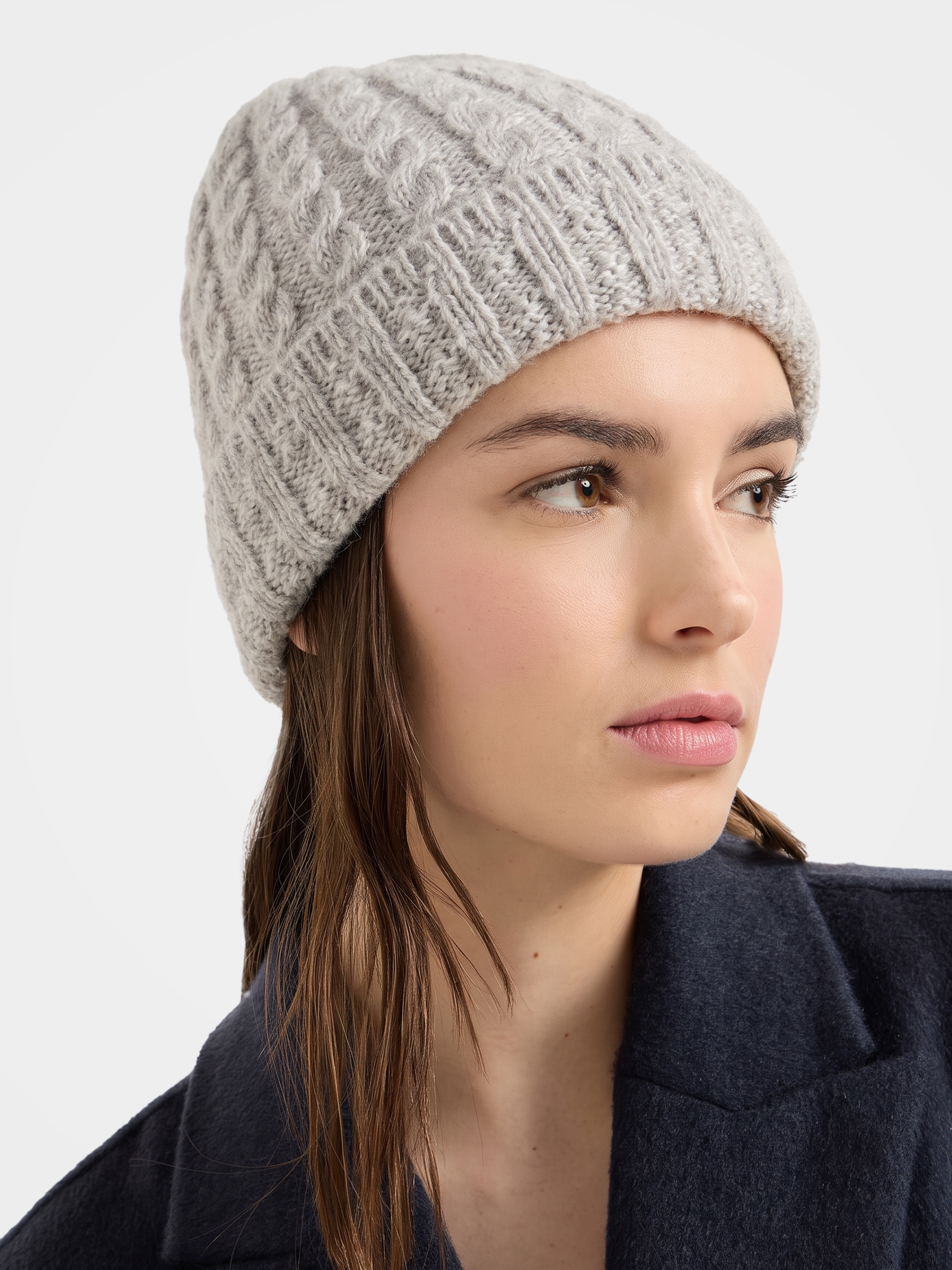 100% Cashmere Cable Knit Ribbed Cuff Beanie
