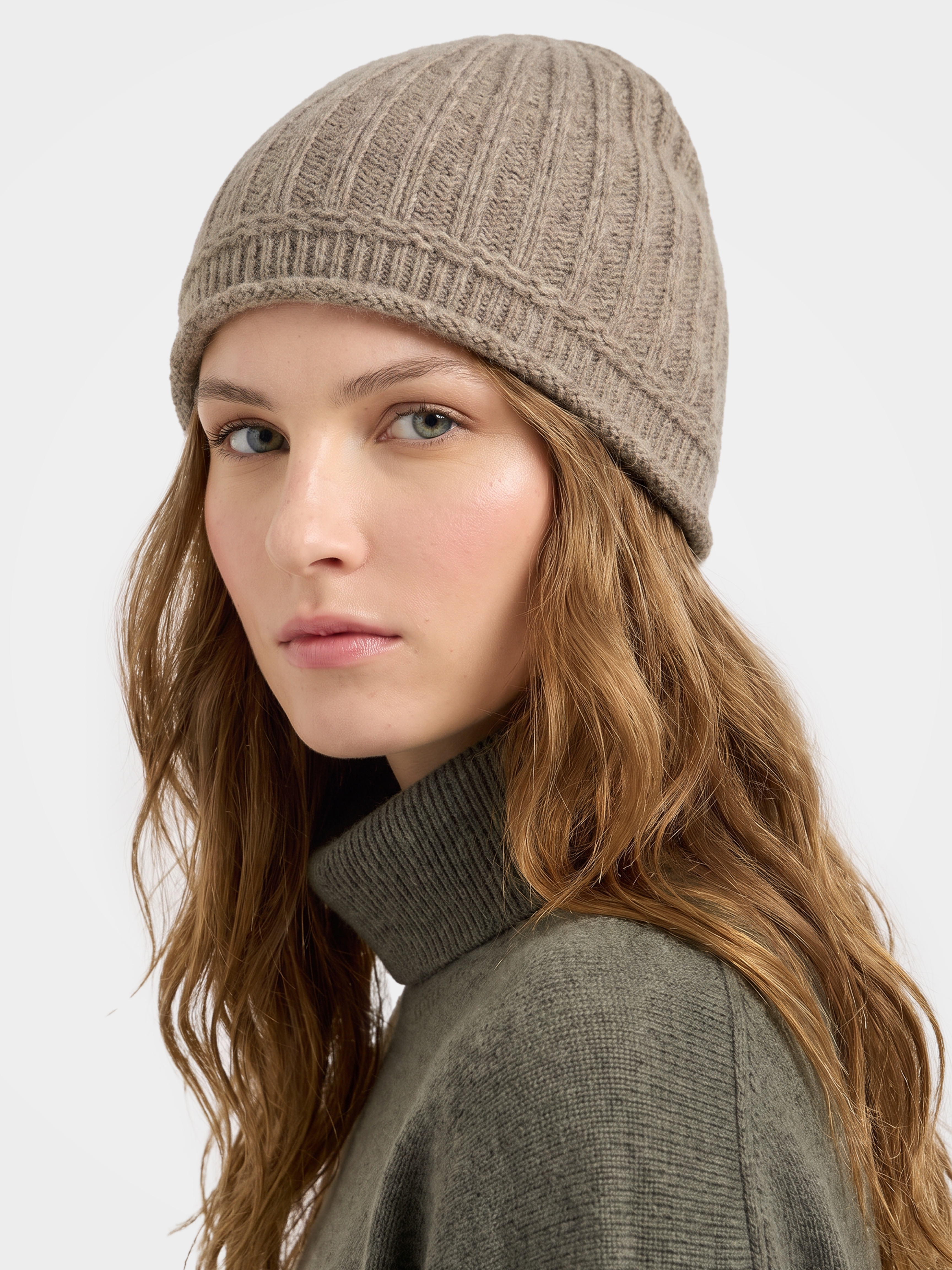 100% Cashmere Classic Rib Knit Beanie