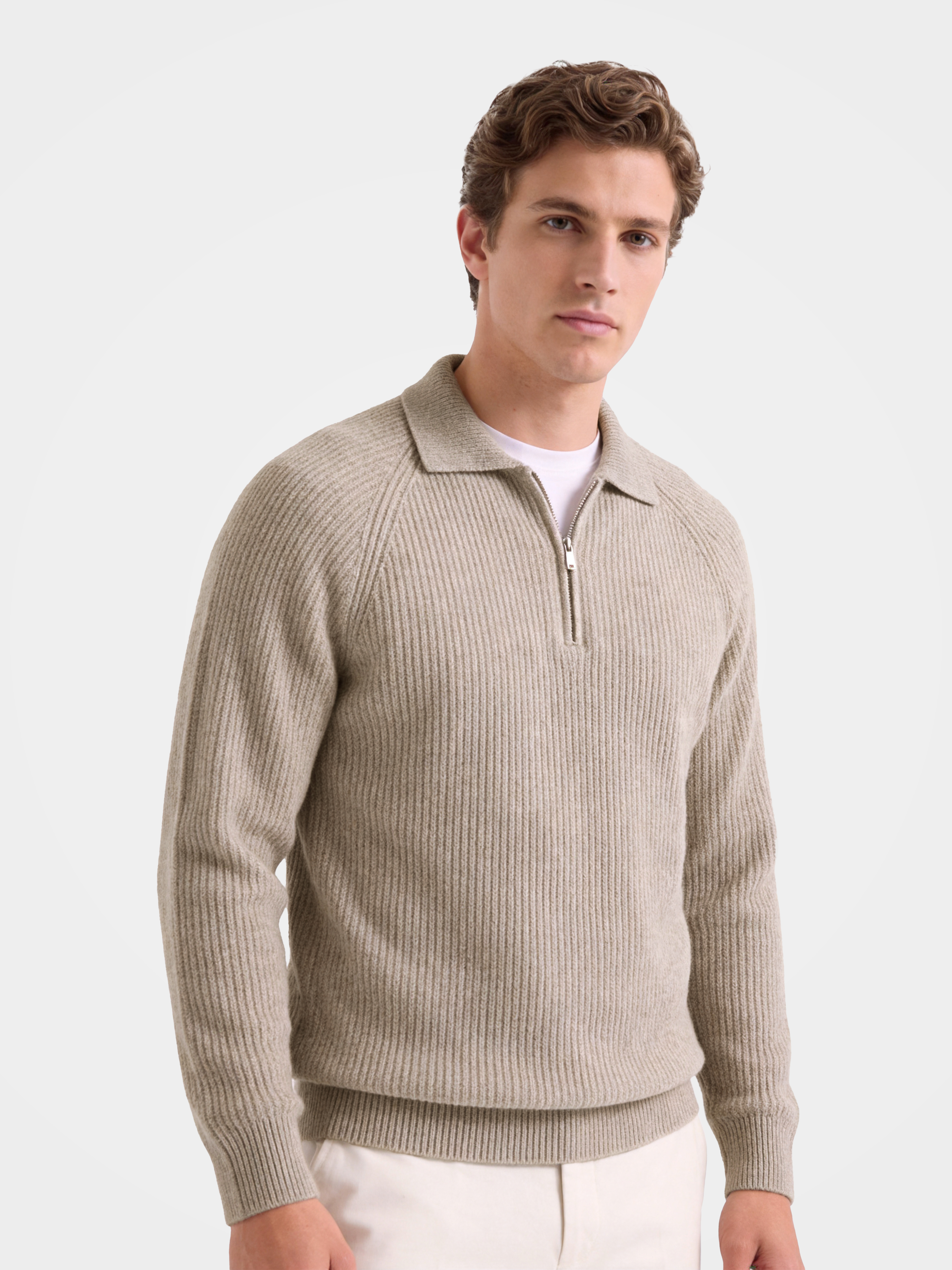 Pre-Order | Men's 100% Cashmere Rib Knit Collared Quarter-Zip Sweater (10-14 Business Days)