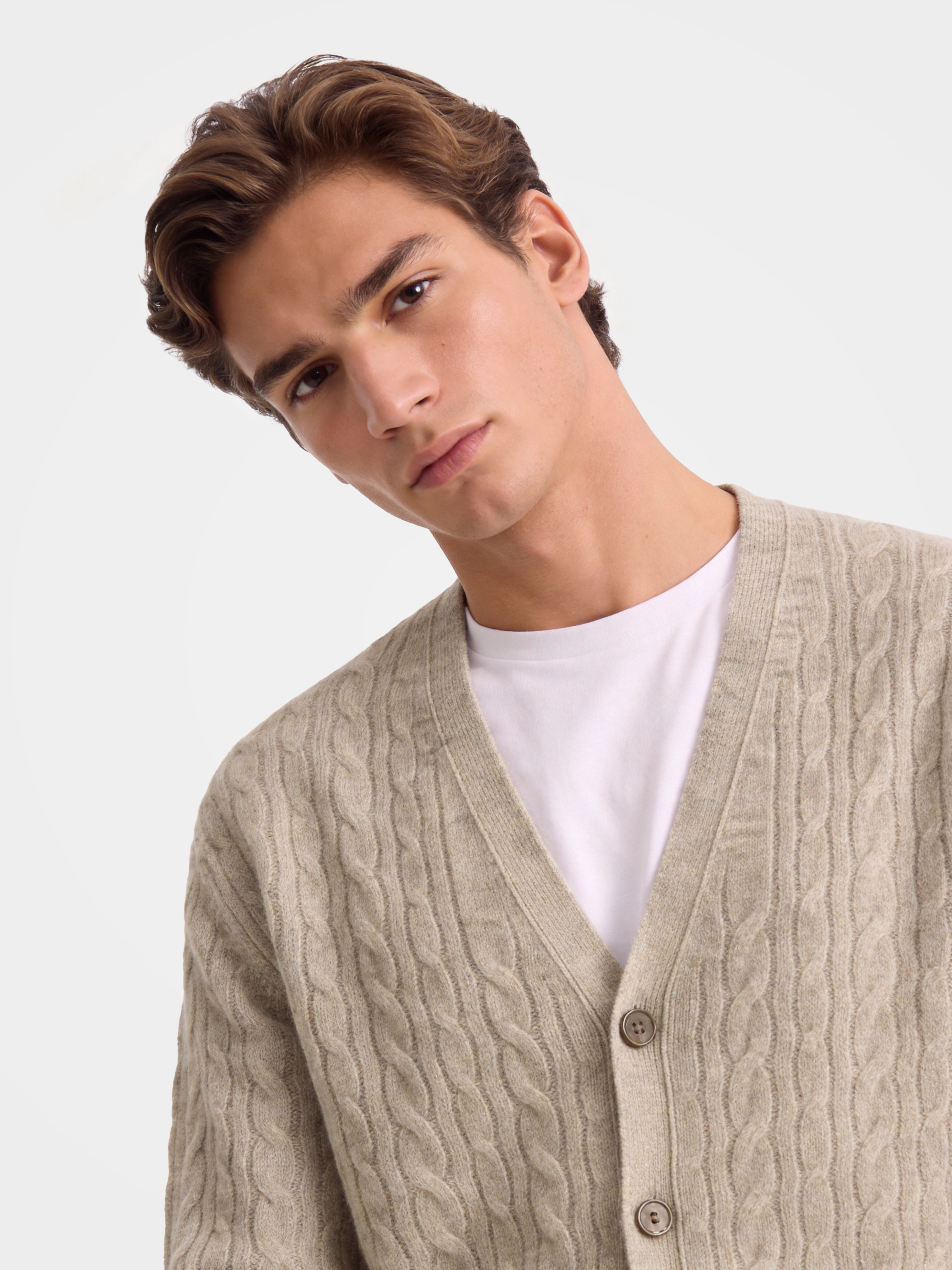 Pre-Order | Men's 100% Mongolian Cashmere Cable Knit V-Neck Cardigan (10-14 Business Days)
