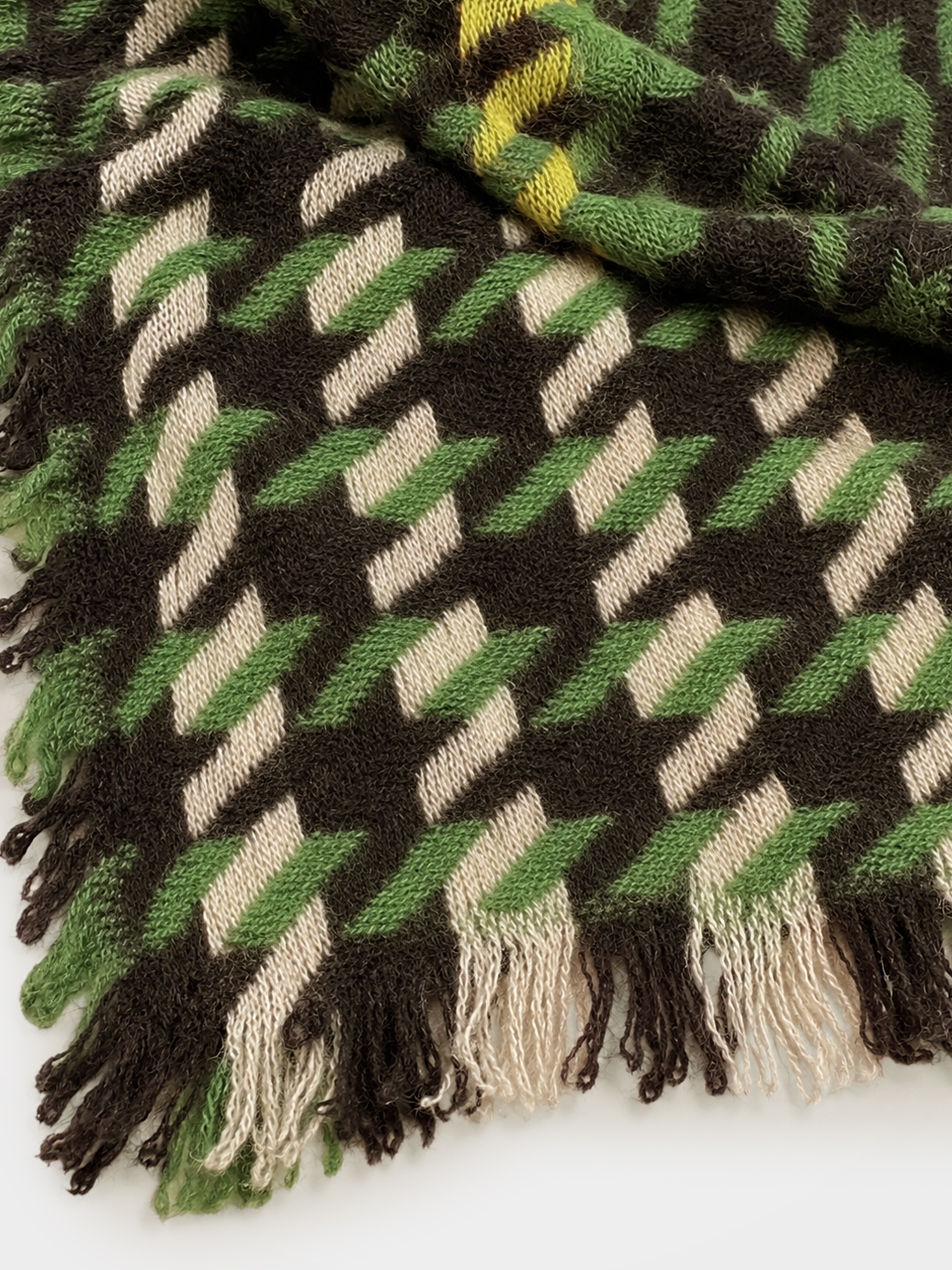 100% Cashmere Houndstooth Fringe Long Scarf