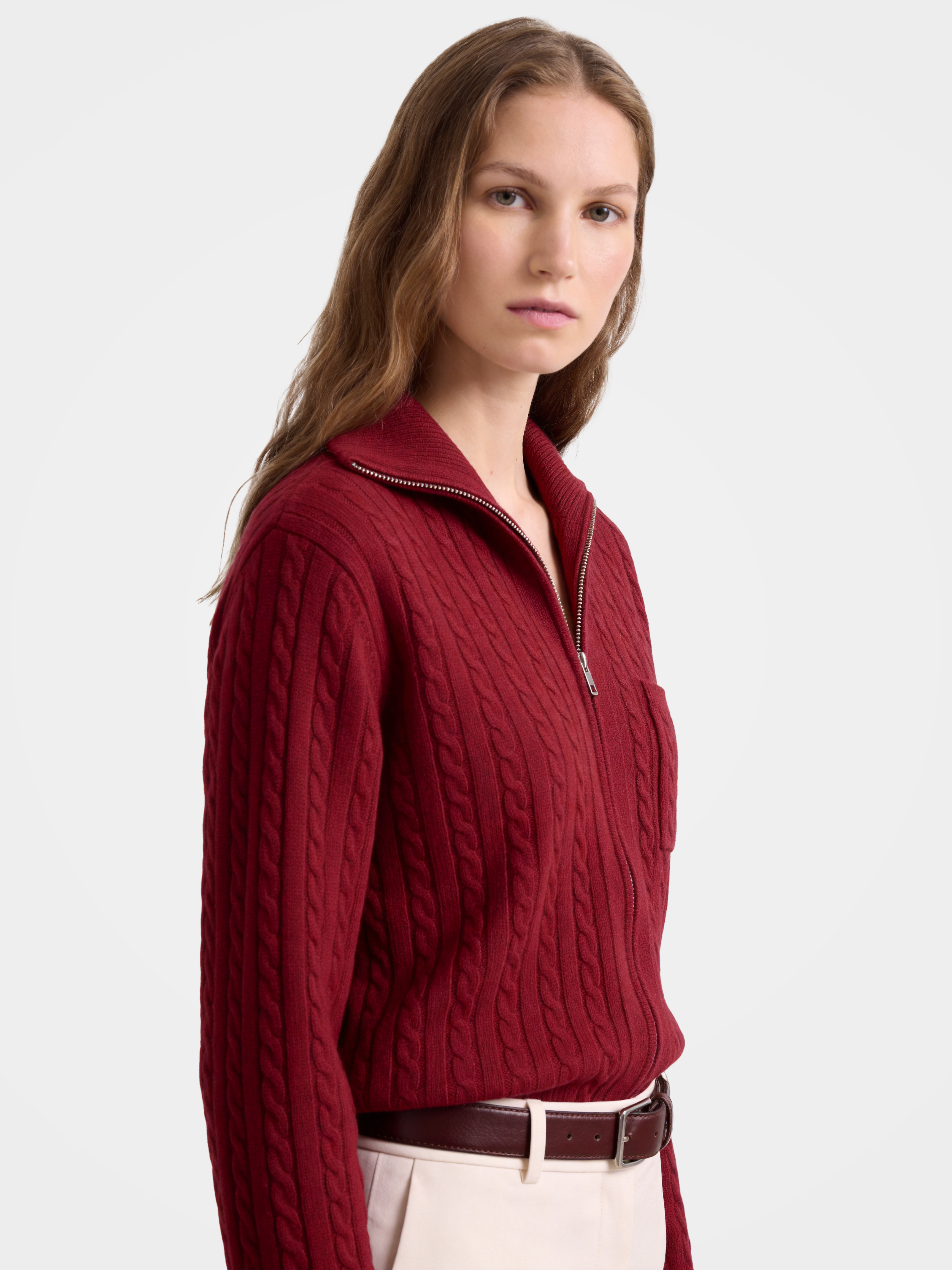 100% Mongolian Cashmere Cable Knit Zip Jacket