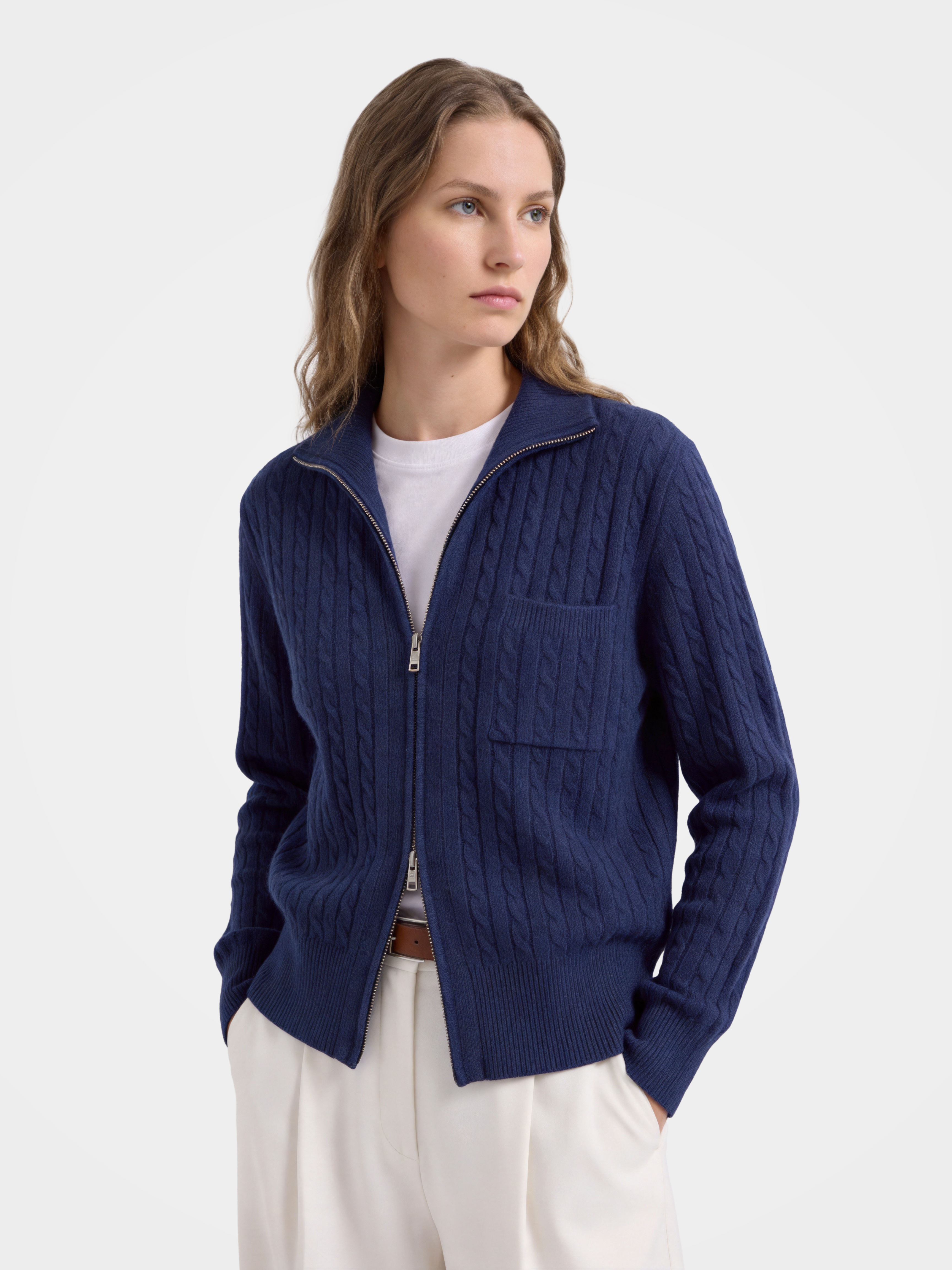100% Mongolian Cashmere Cable Knit Zip Jacket