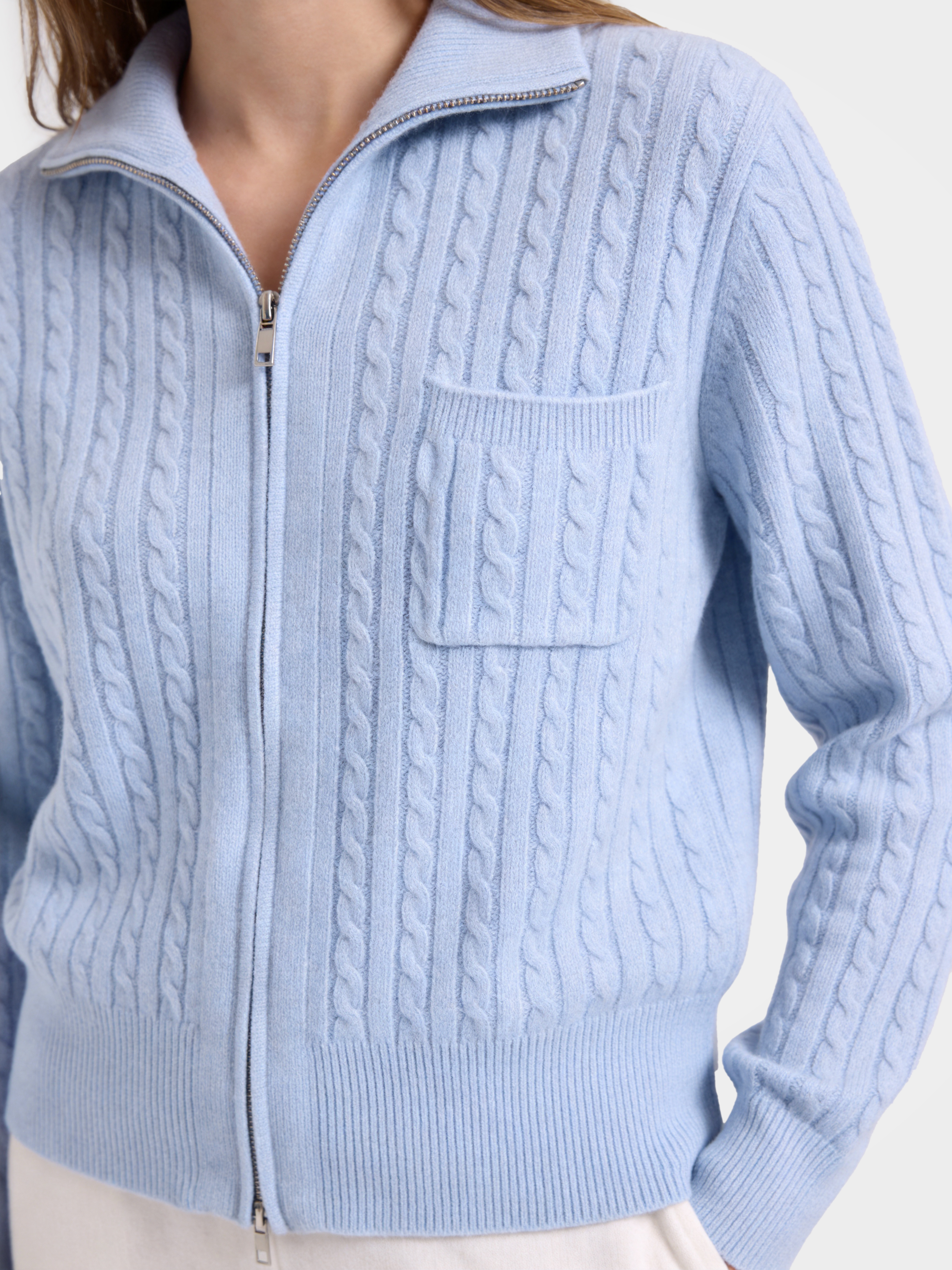 100% Mongolian Cashmere Cable Knit Zip Jacket