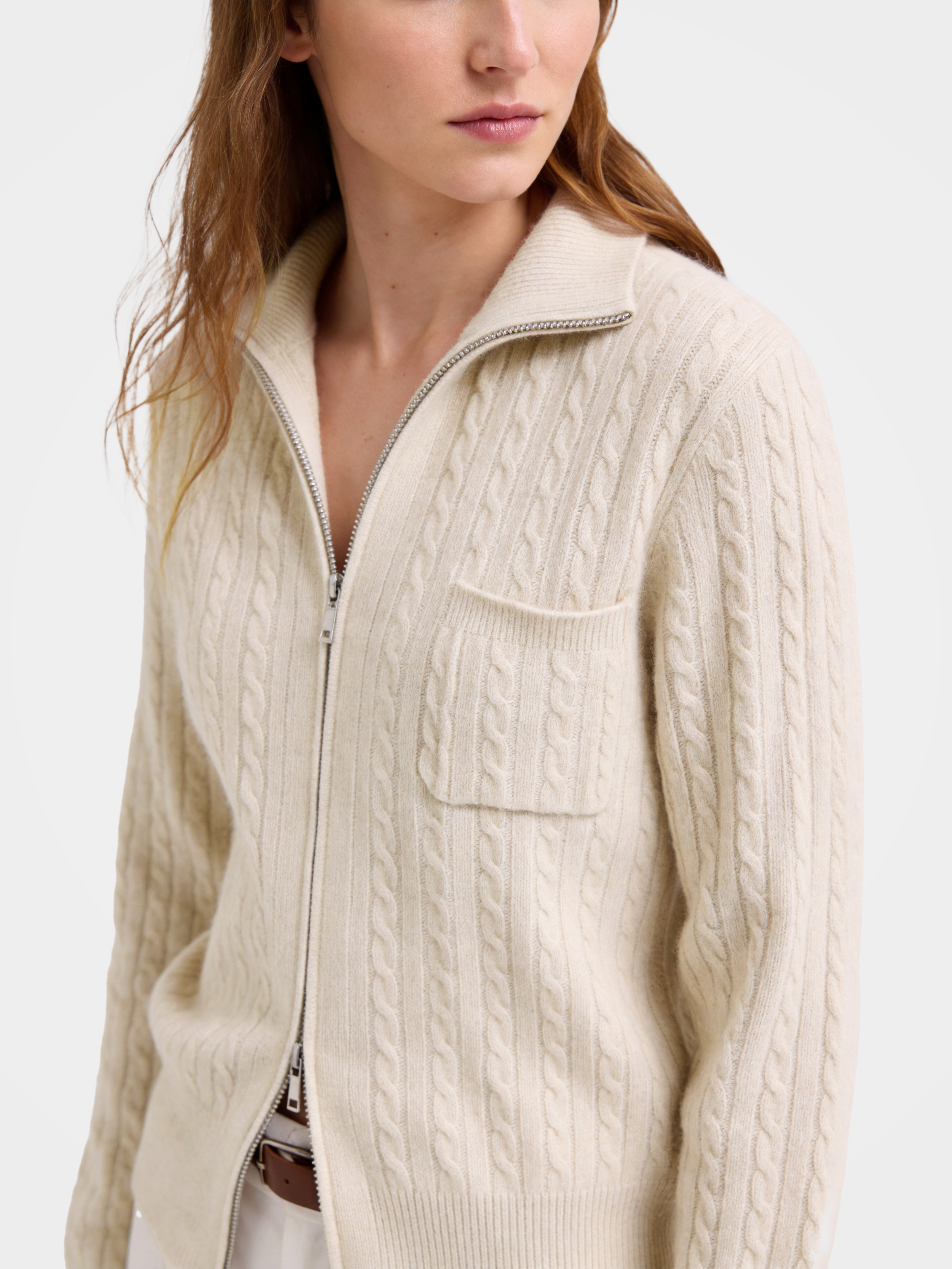 100% Mongolian Cashmere Cable Knit Zip Jacket