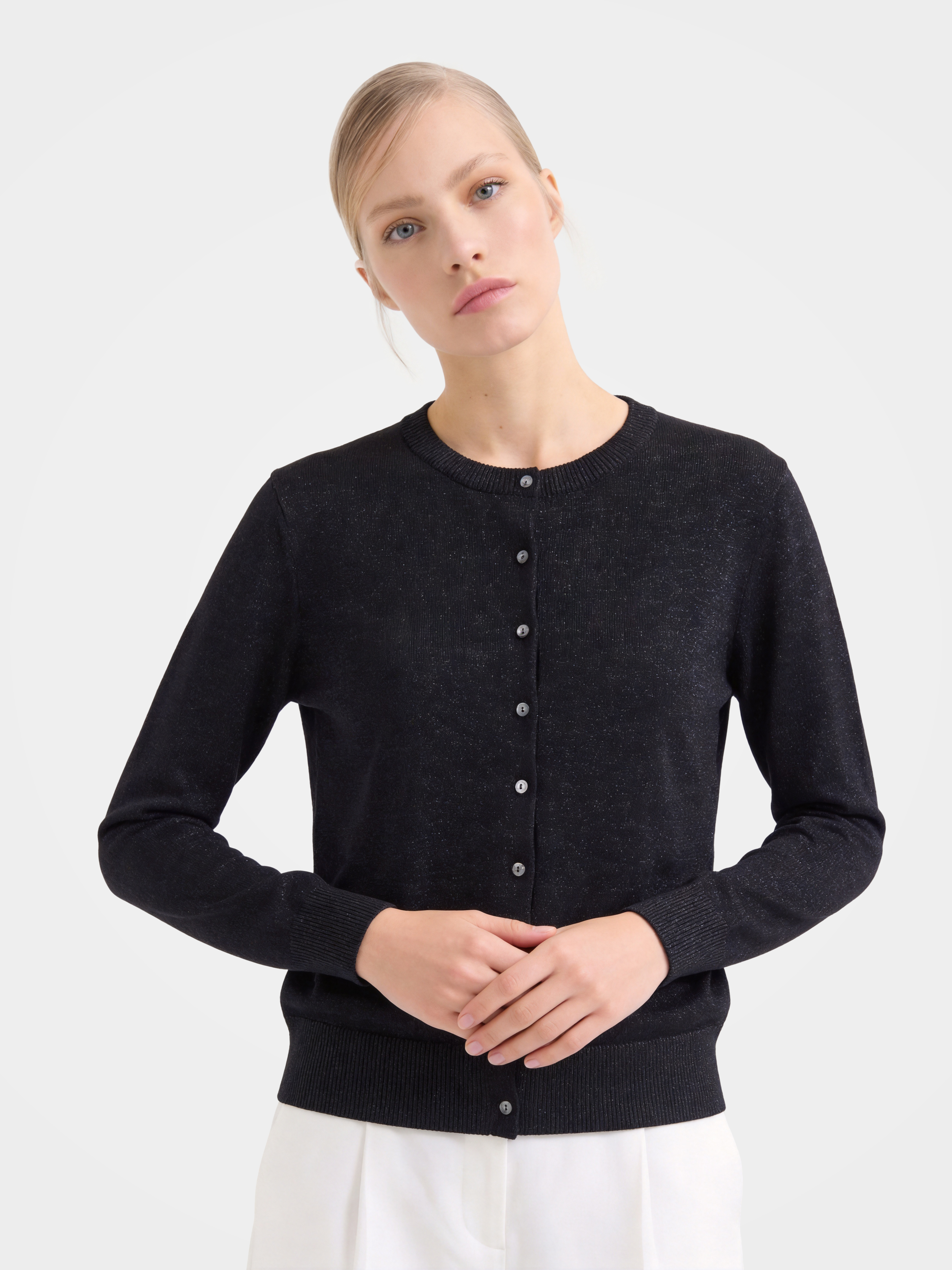 Cashmere Tencel Blend Lightweight Shimmer Cardigan