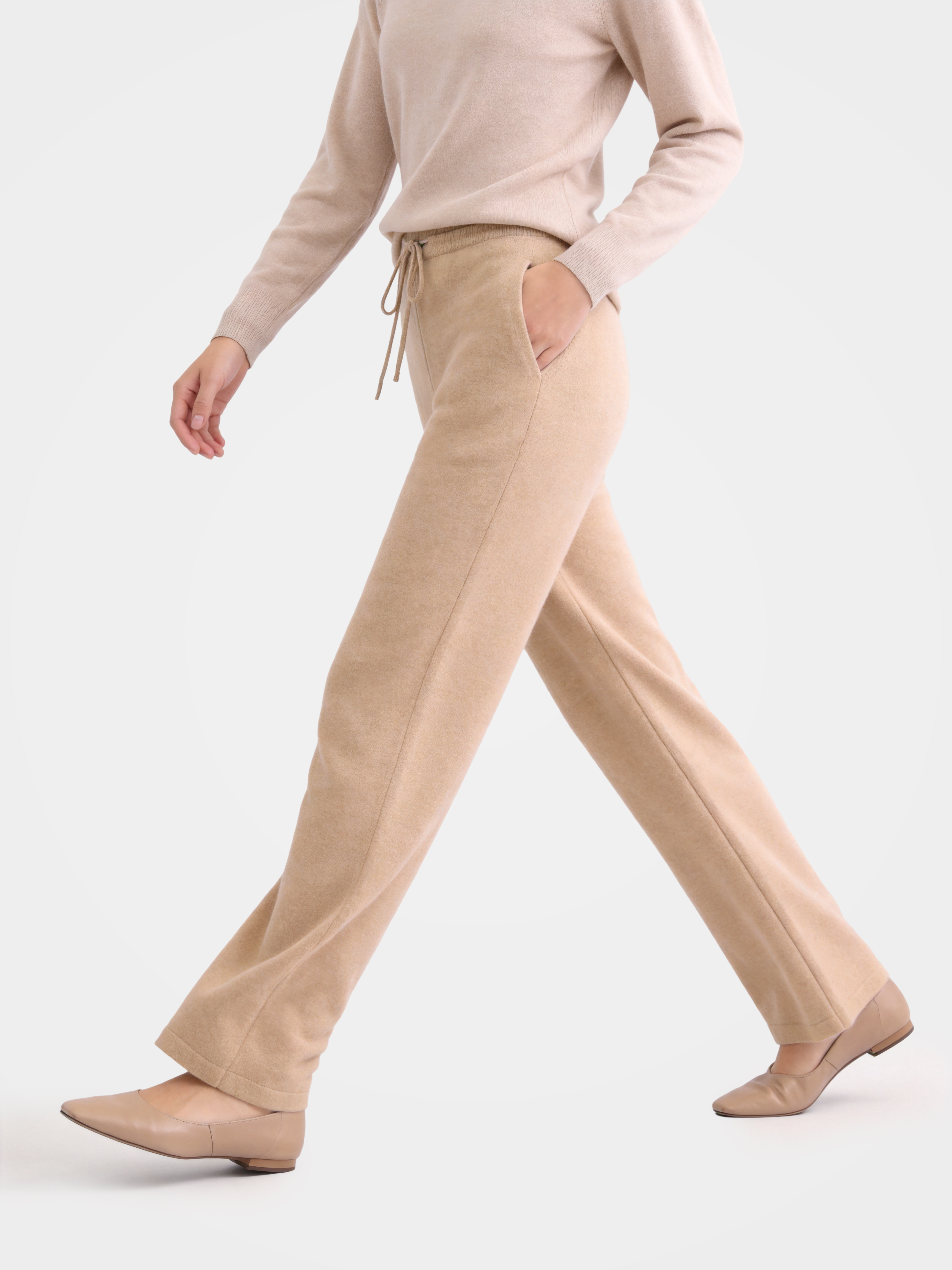 100% Cashmere Straight Leg Drawstring Pants with Pockets