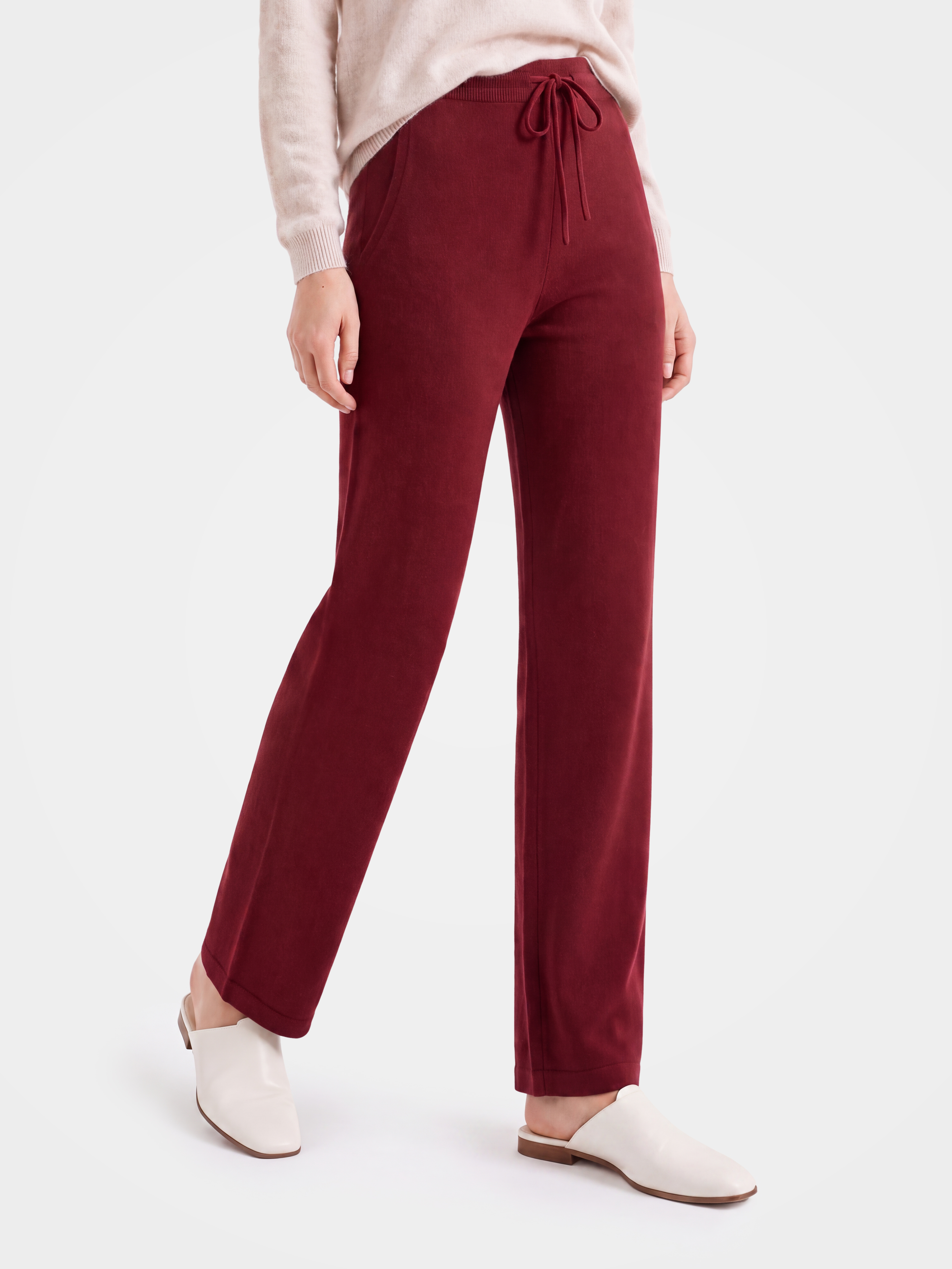 100% Cashmere Straight Leg Drawstring Pants with Pockets