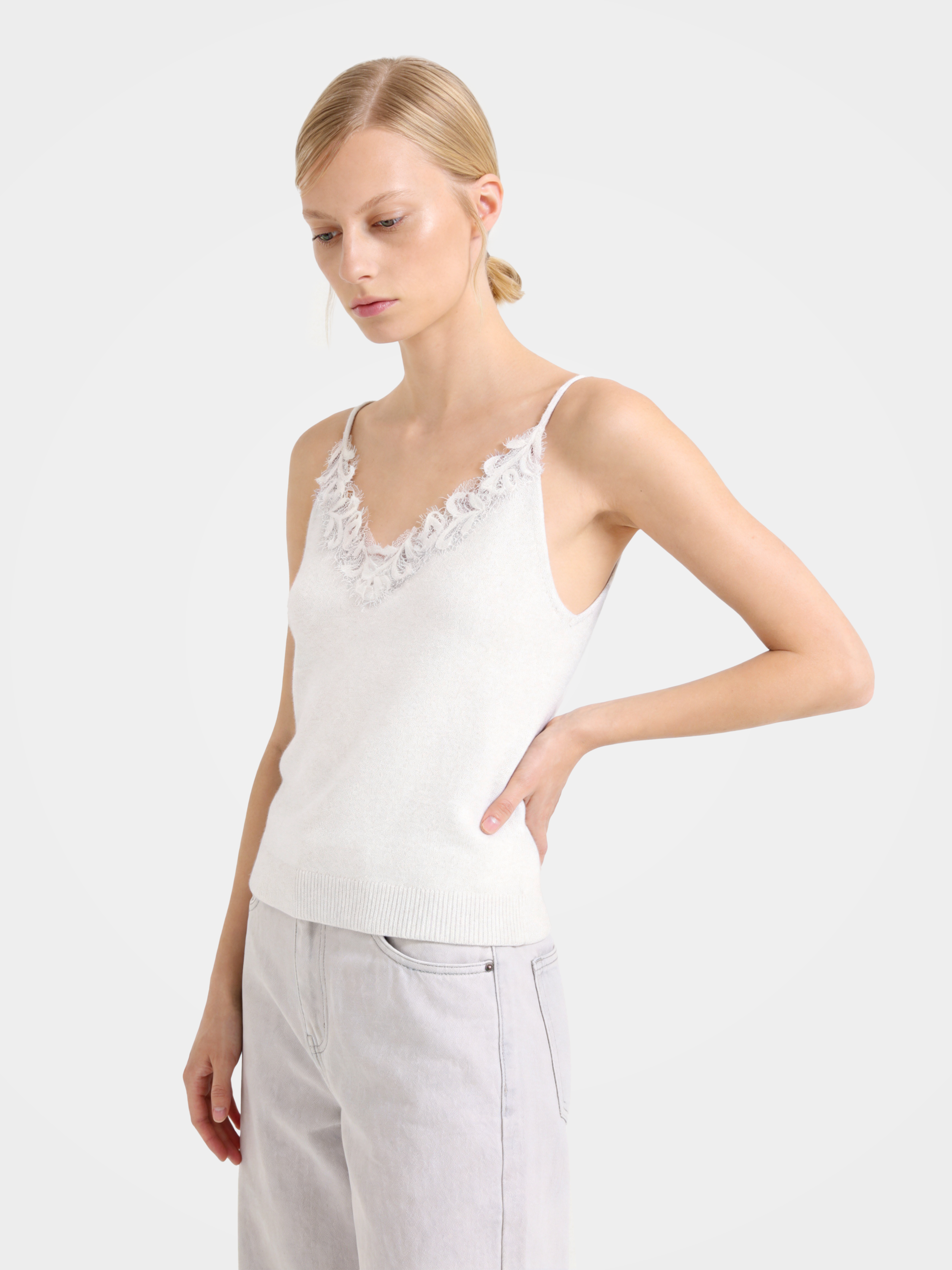 Lightweight 100% Mongolian Cashmere Lace-Trim Cami