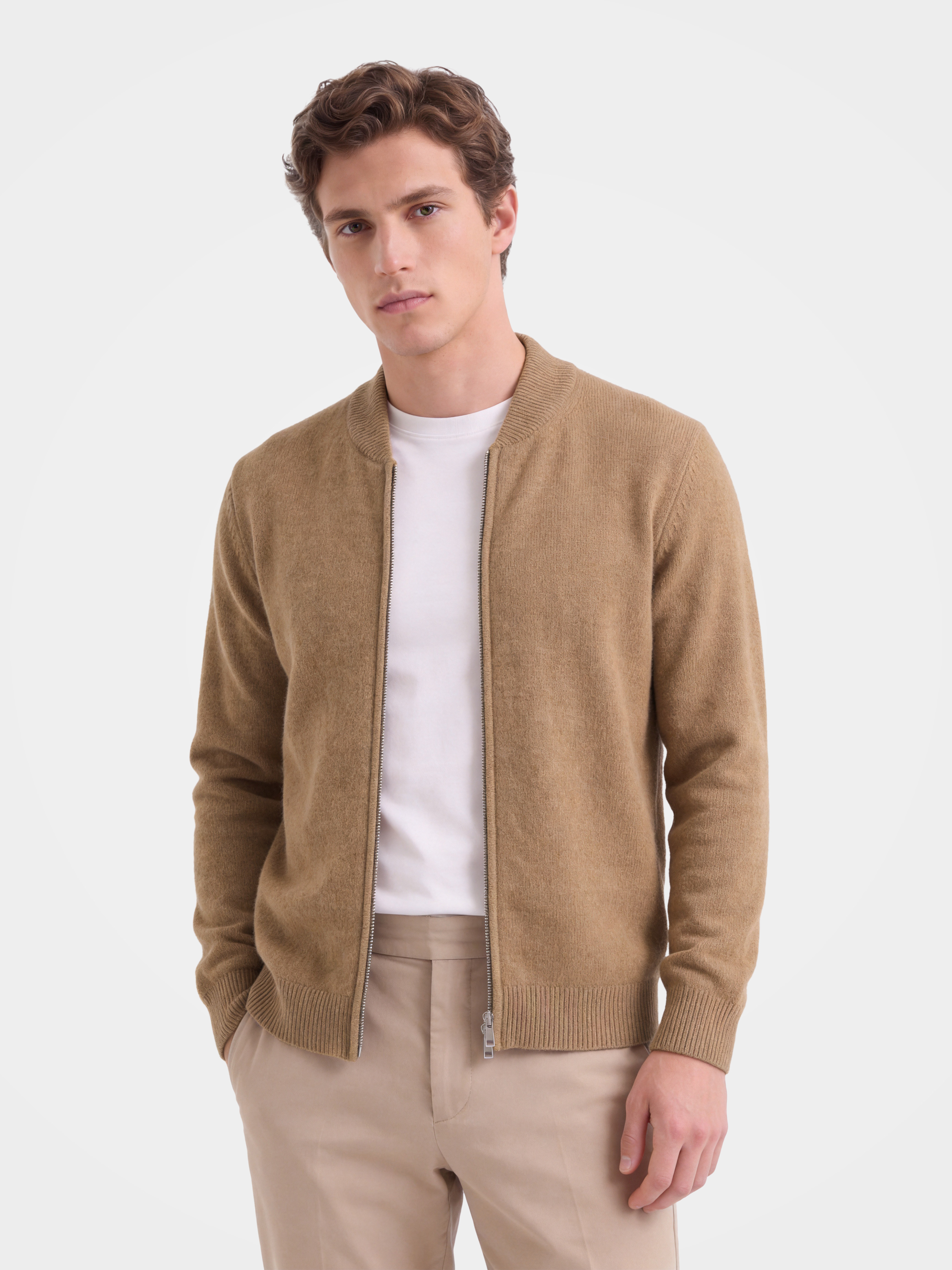 Men's 100% Cashmere Baseball Collar Zip Knit Cardigan