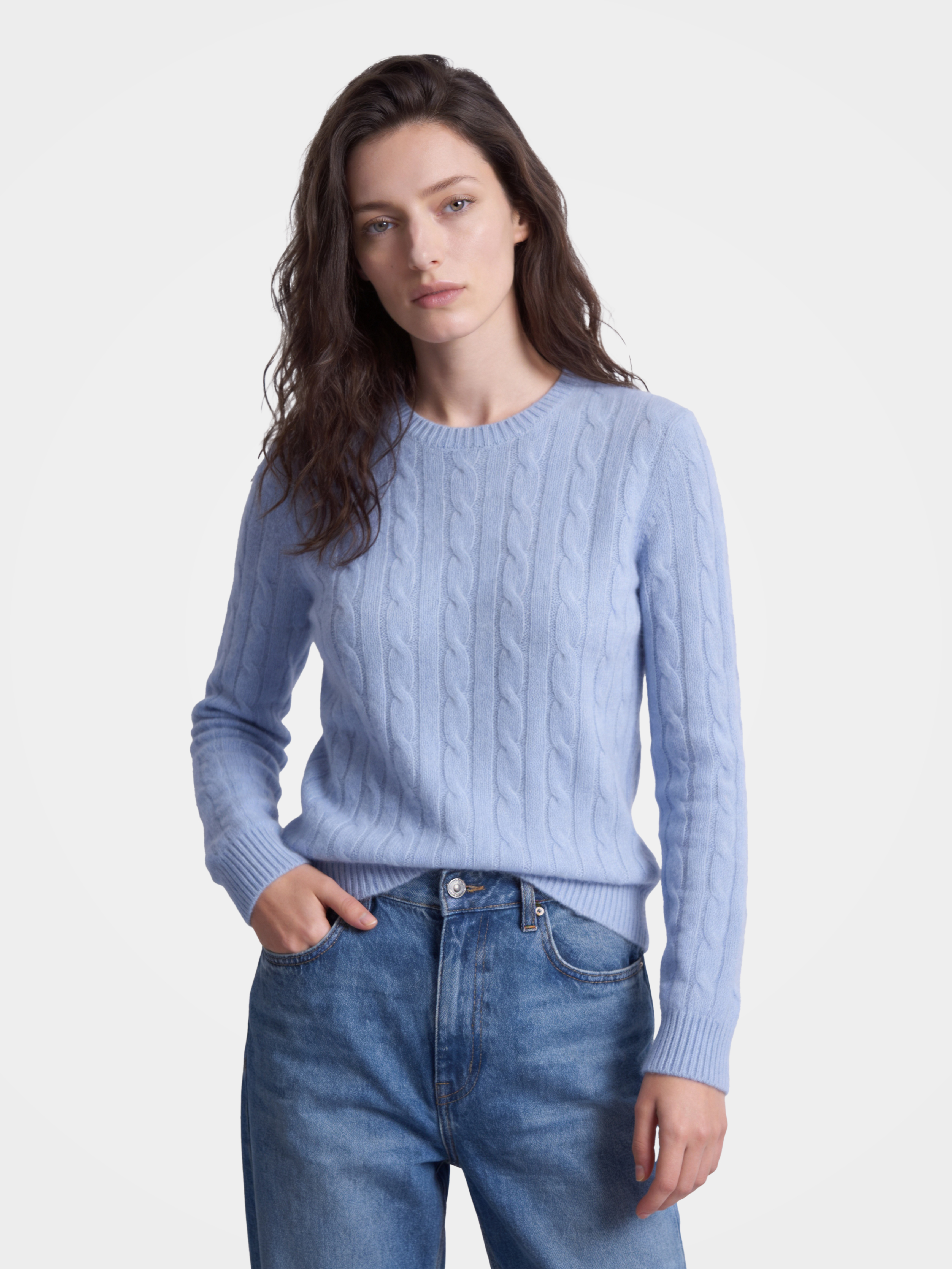 100% Mongolian Cashmere Cable Knit Crew Neck Sweater