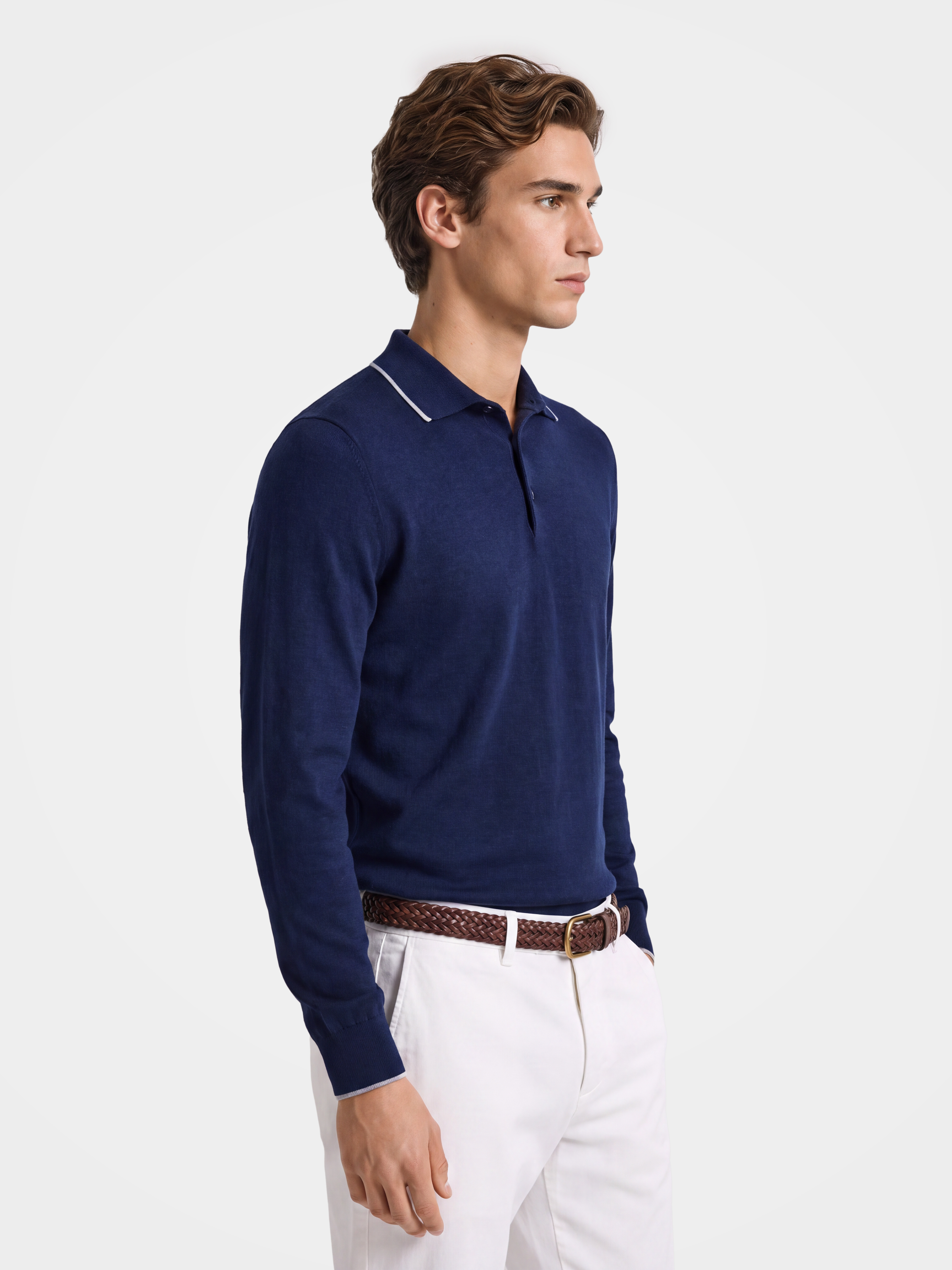 Men's 100% Cashmere Long Sleeve Polo Sweater