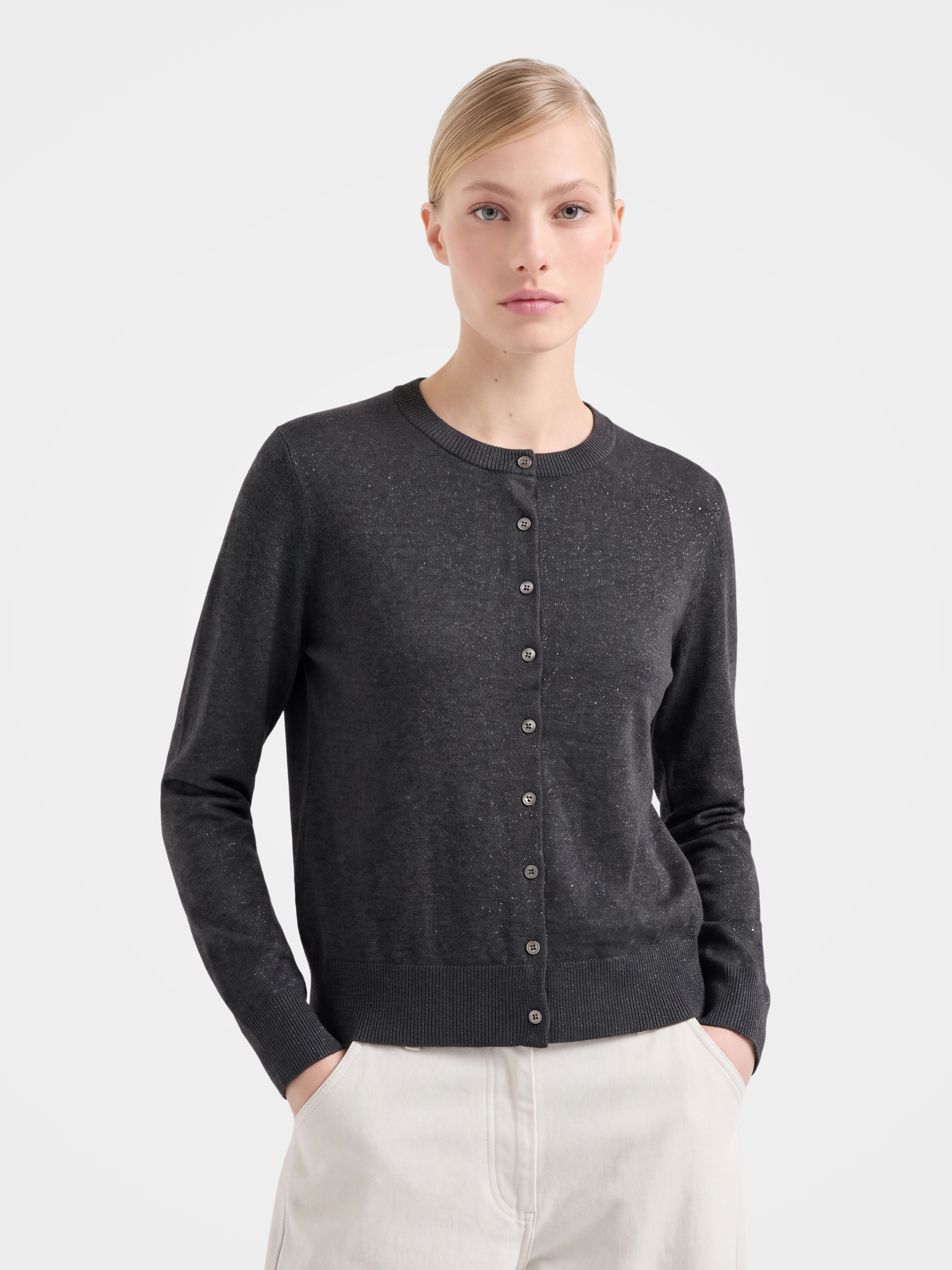 Cashmere Tencel Blend Lightweight Shimmer Cardigan