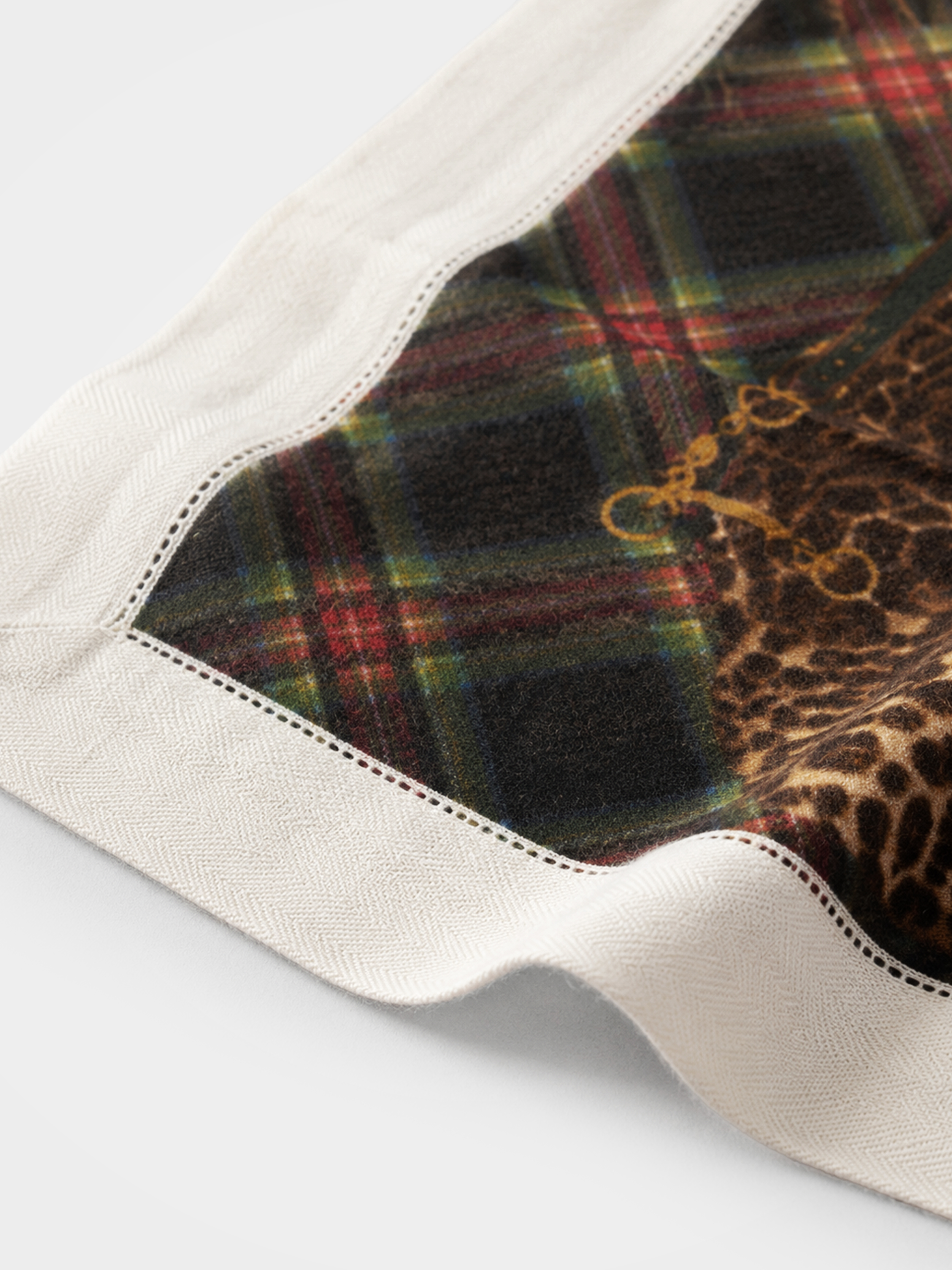 100% Cashmere Plaid Leopard Print Vintage Square Scarf