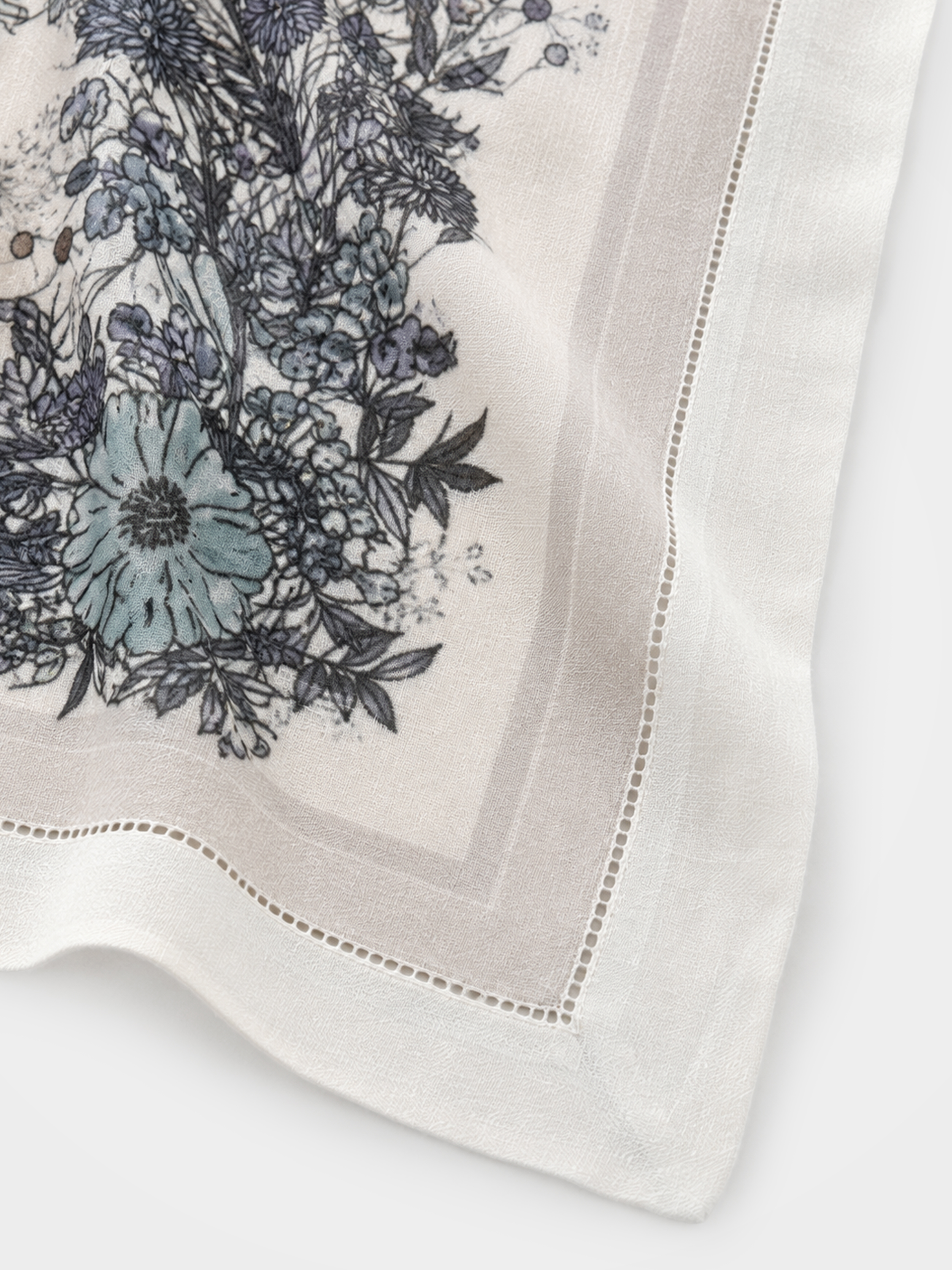 100% Cashmere Ink Floral Print Square Scarf
