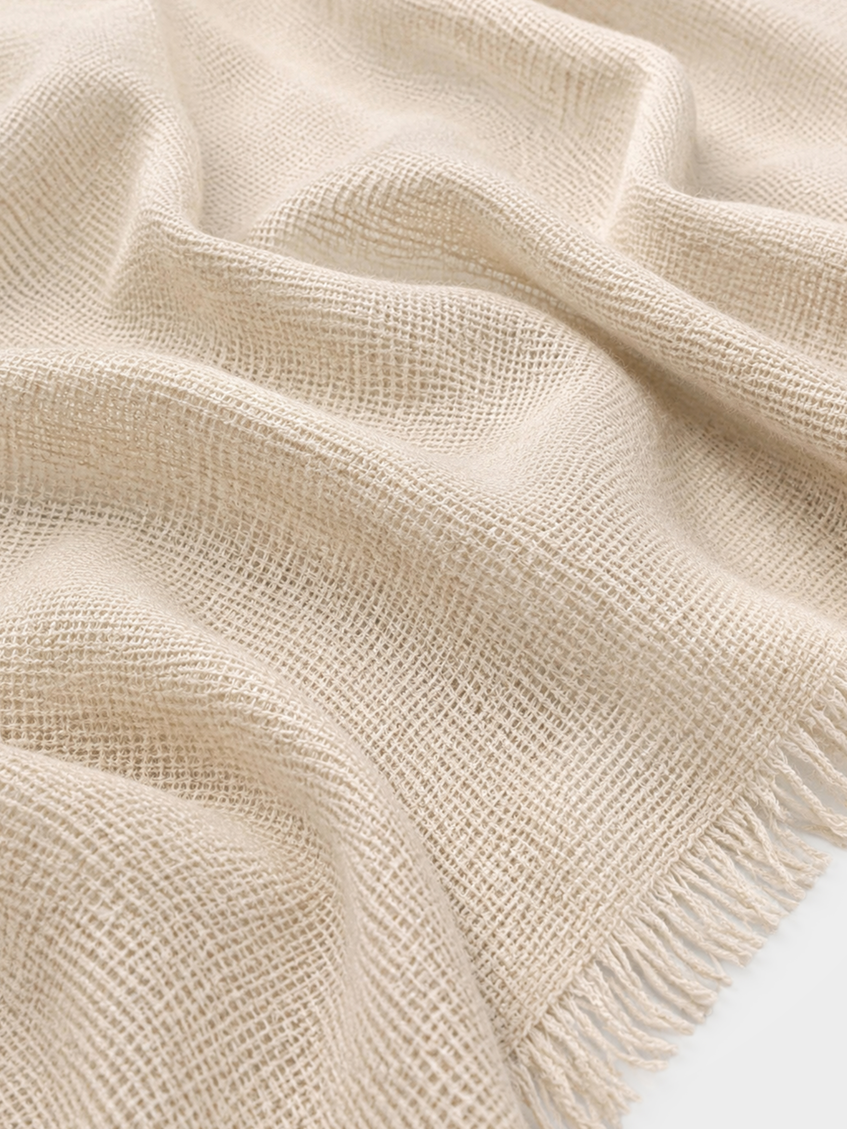 100% Cashmere Textured Plain Fringe Long Scarf